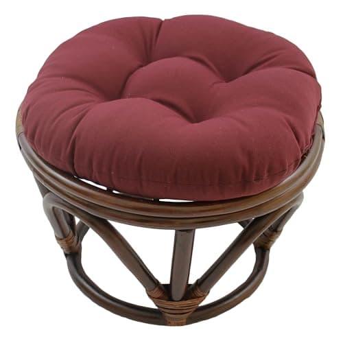 Blazing Needles Solid Twill Round Footstool Cushion, 18", Burgundy