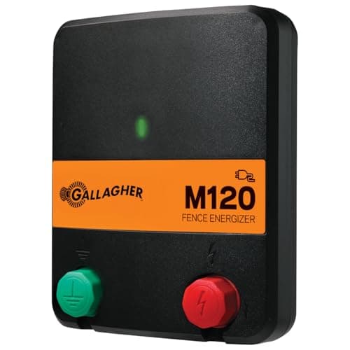 Gallagher M120 Electric Fence Energizer | 110V AC Charger for Livestock Fencing | Powers up to 15 Miles or 60 Acres | 1.2 Joule Plug-in Fence Controller
