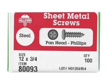 Hillman 12 in. x 3/4 in. L Phillips Pan Head Zinc-Plated Steel Sheet Metal Screws 100 1 pk