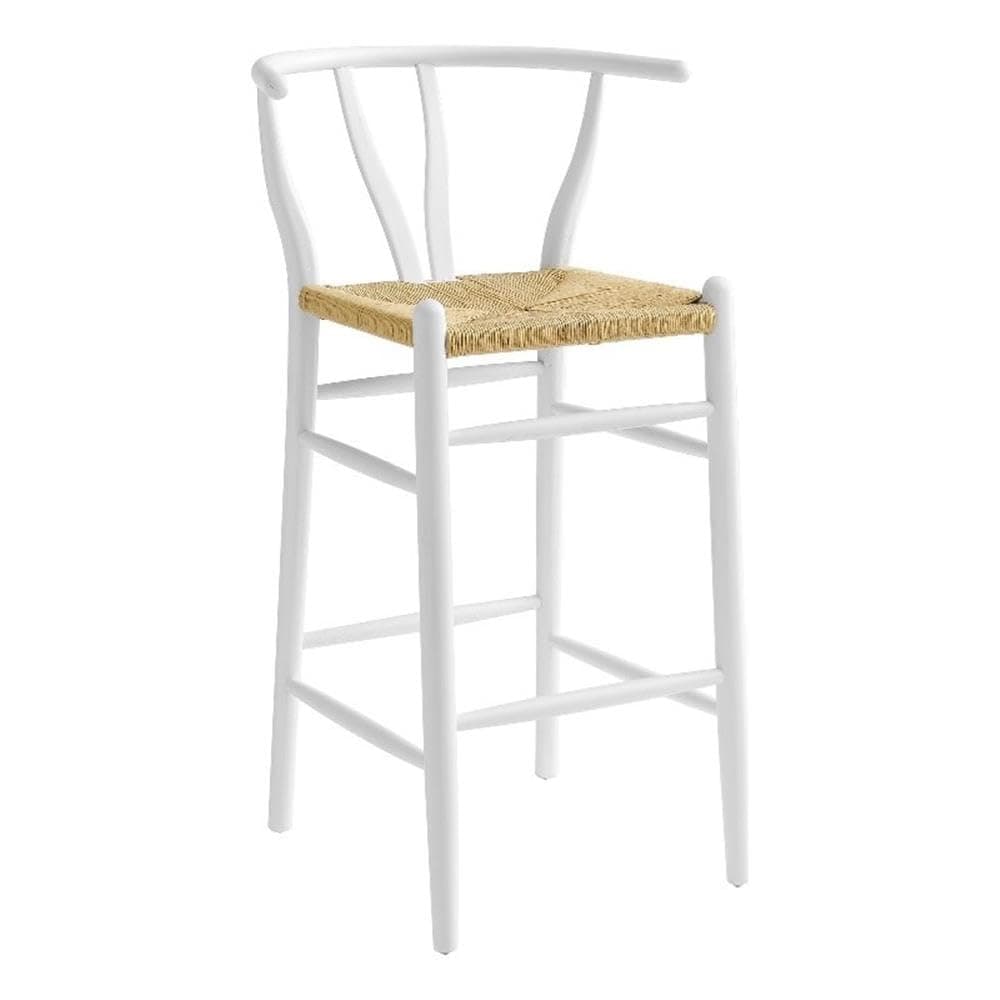 Modway Amish Wood Rope Bar Height Stool in White - 29 Inch Seat Height Mid Century Modern Retro Stool - Solid Elm Wood Pub Stool with Woven Seat and Open Back