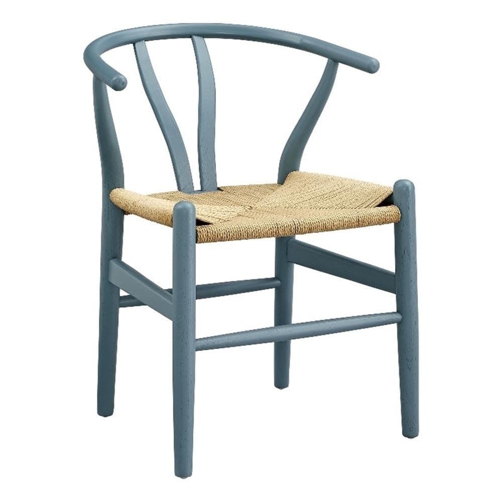 Modway Amish Wood Rope Dining Room Chair in Harbor Blue - 29 Inch Tall Solid Elm Wood Accent Armchair - Mid Century Modern Open Back Kitchen Chair with Woven Seat