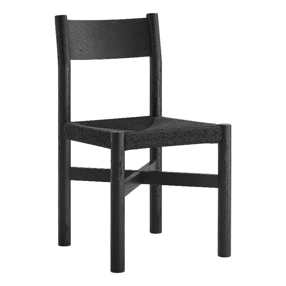 Modway Alvia Mid Century Modern Dining Chair in Black with Woven Paper Rope Seat – Scandinavian Wood Side Chair for Kitchen or Dining Room