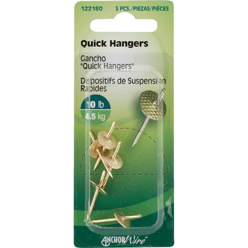 Hillman AnchorWire Brass-Plated One Piece Quick Hanger 10 lb. 5 pk Brass