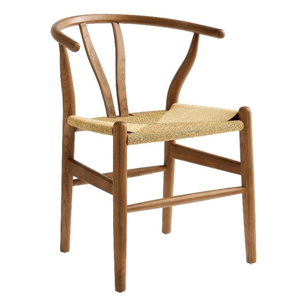 Modway Amish Wood Rope Dining Room Chair in Walnut - 29 Inch Tall Solid Elm Wood Accent Armchair - Mid Century Modern Open Back Kitchen Chair with Woven Seat