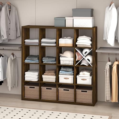 Furinno Cubic Extra Thick 16-Cube Closet Organizers and Storage, Amber Pine