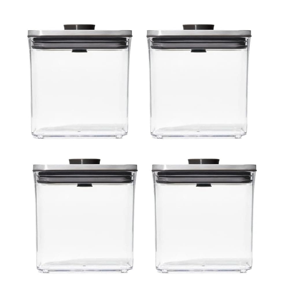 OXO Steel POP Container Short Rectangle - 1.7 Qt (Pack of 4) Airtight Food Storage Containers for Brown Sugar, Dried Beans & More, Grey