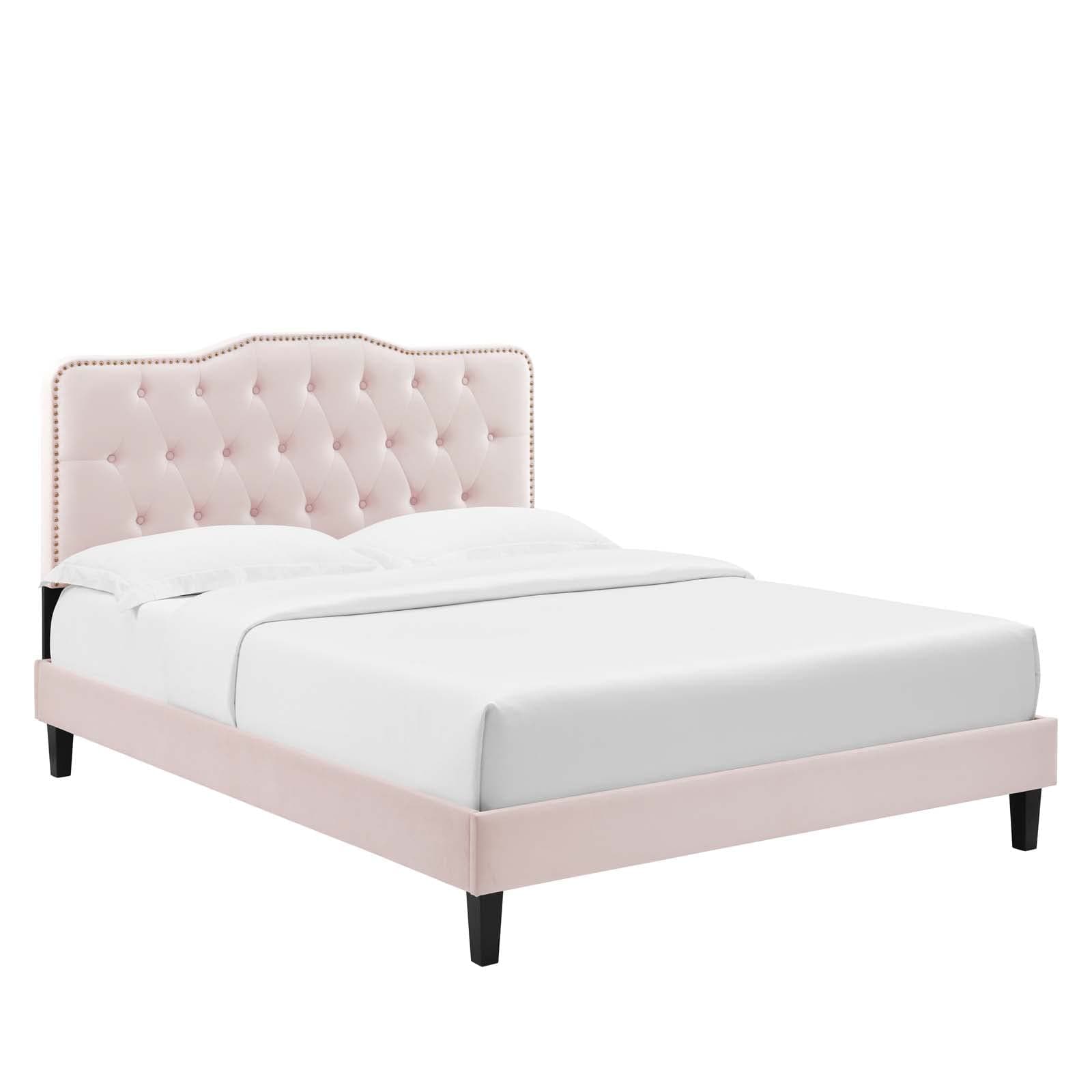 Modway Amber Tufted Performance Velvet Full Platform Bed in Pink