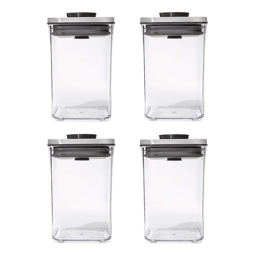 OXO Steel POP Container Small Square Short - 1.1 Qt/1 L (Pack of 4) Airtight Food Storage for Brown Sugar, Tea, Grey