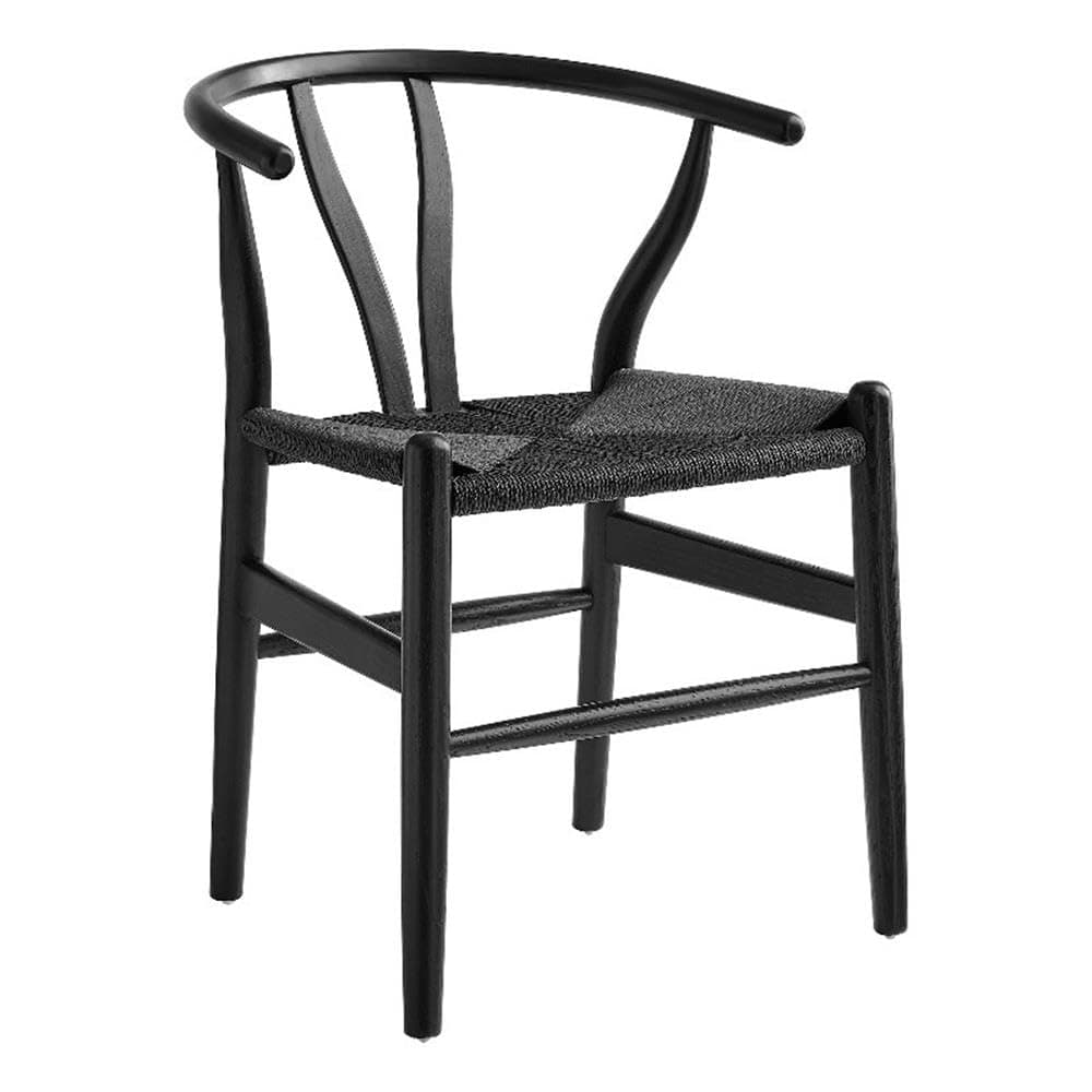 Modway Amish Wood Rope Dining Room Chair in Black Black - 29 Inch Tall Solid Elm Wood Accent Armchair - Mid Century Modern Open Back Kitchen Chair with Woven Seat