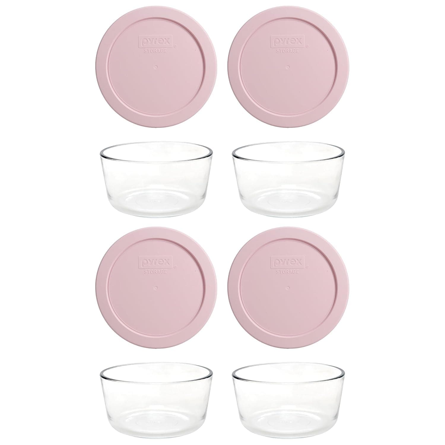 Pyrex 7200 2-Cup Glass Bowl & 7200-PC With Lid (4-Pack) - Made in USA (Light Pink)