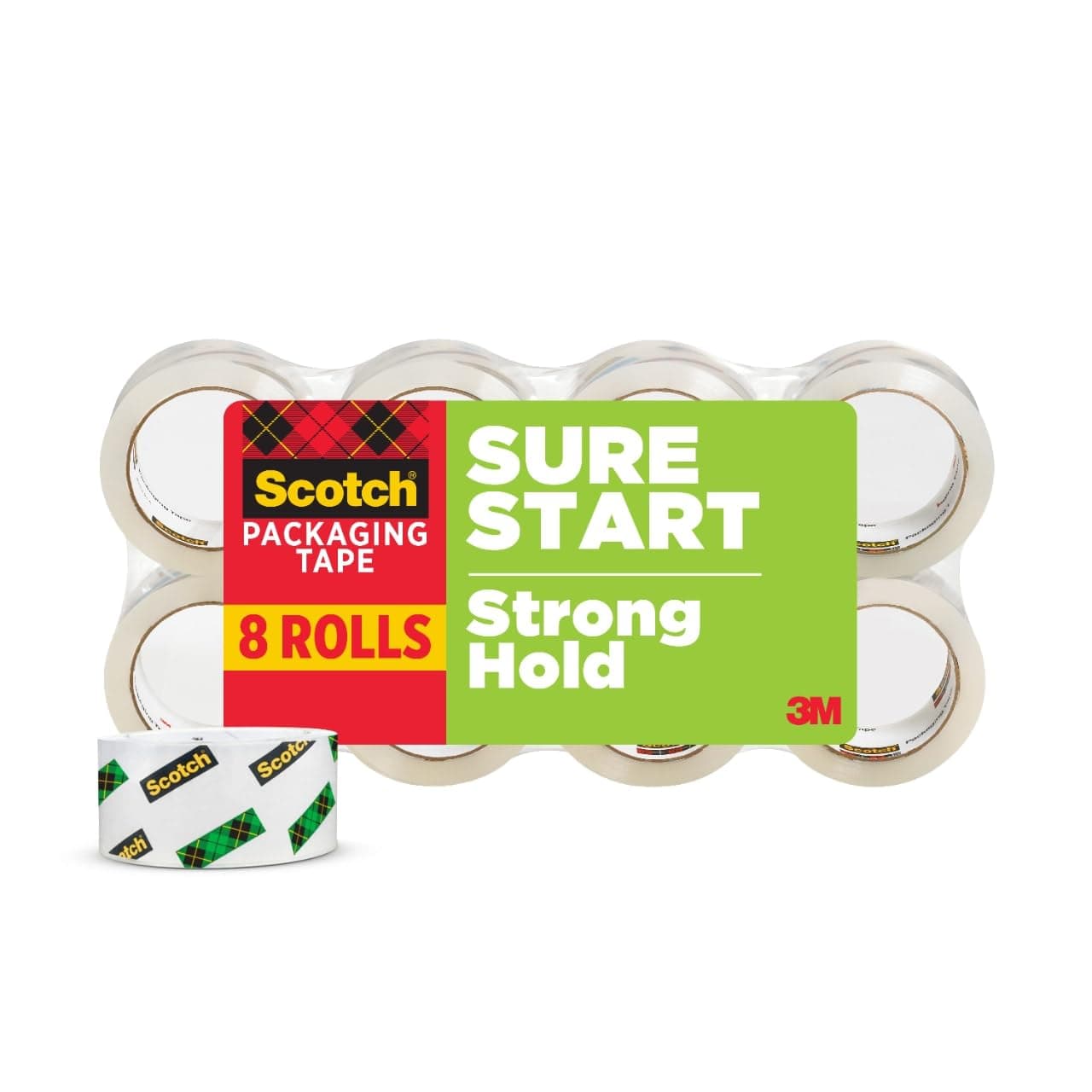 Scotch Sure Start Packing Tape, Clear, Quiet Unwind and Easy Start, 1.88 in. x 54.6 yd., 8 Tape Rolls