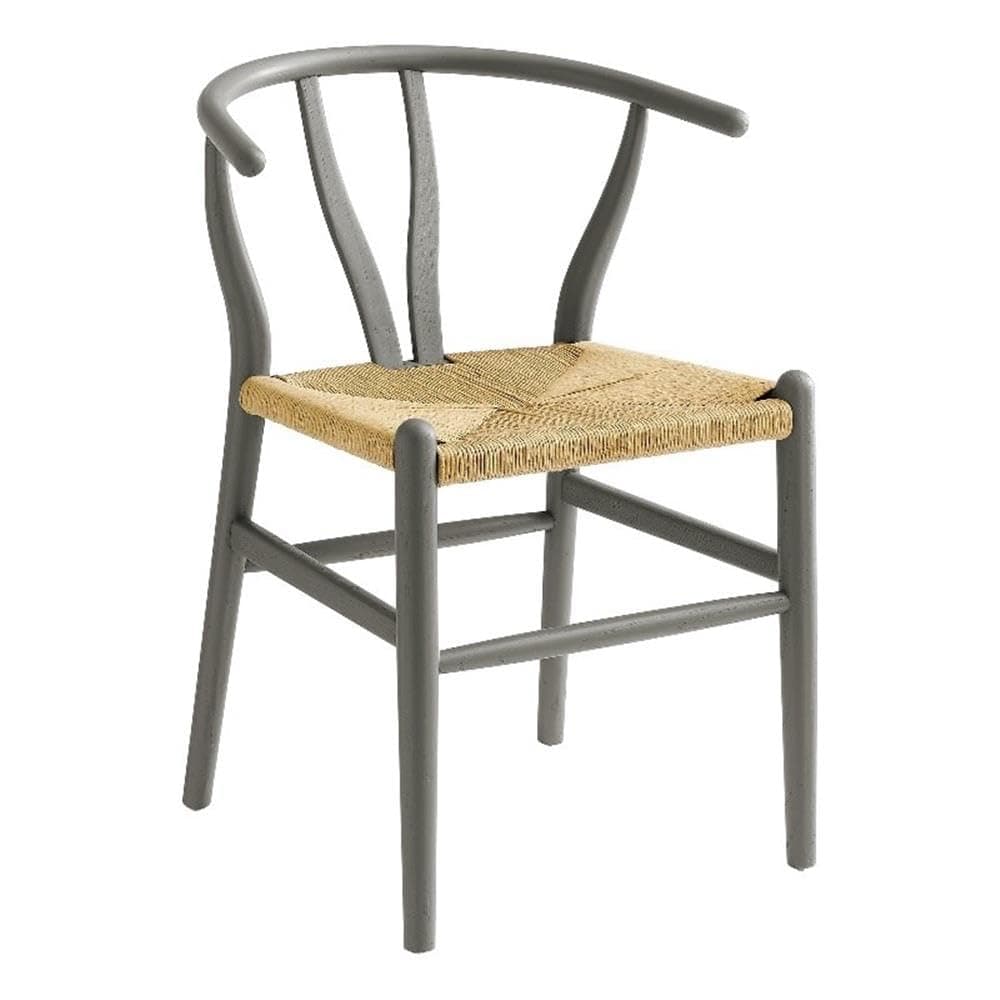 Modway Amish Wood Rope Dining Room Chair in Gray - 29 Inch Tall Solid Elm Wood Accent Armchair - Mid Century Modern Open Back Kitchen Chair with Woven Seat