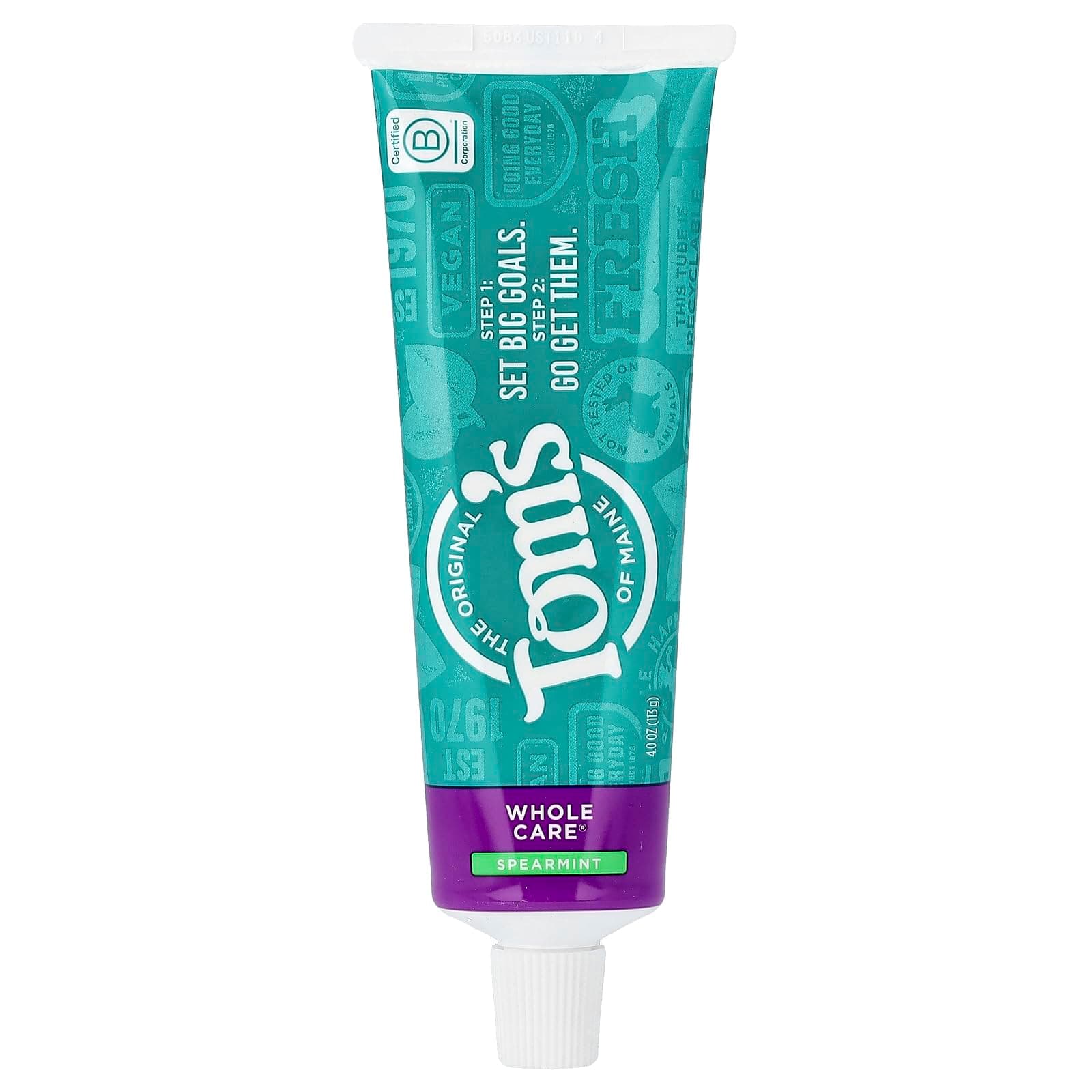 Tom's of Maine Whole Care Natural Toothpaste with Fluoride, Spearmint, 4 oz. (Packaging May Vary)