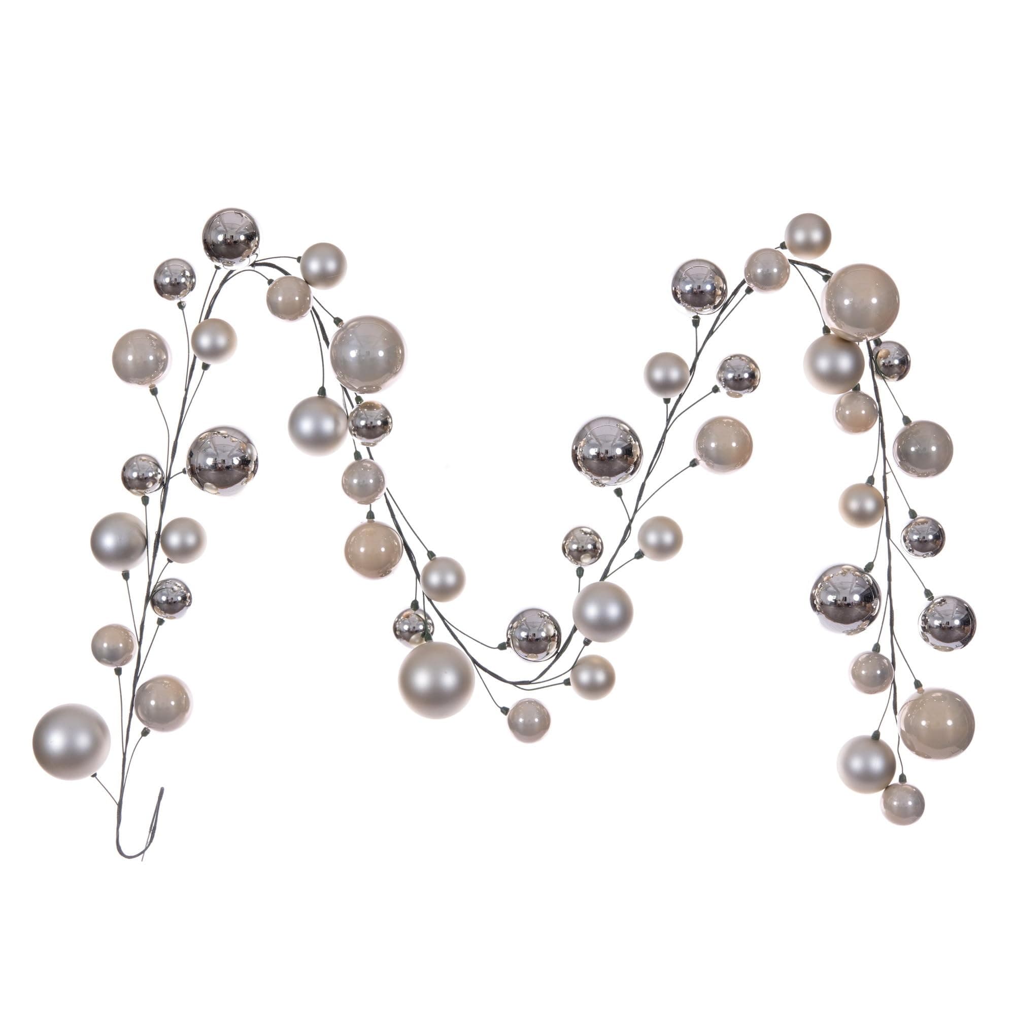 Vickerman 10' Oat Ball Branch Garland. It has: Twenty-six 2.4-inch, Fourteen 3-inch, and Eight 4-inch Ornaments, for a Total of Forty-Eight on the Garland.