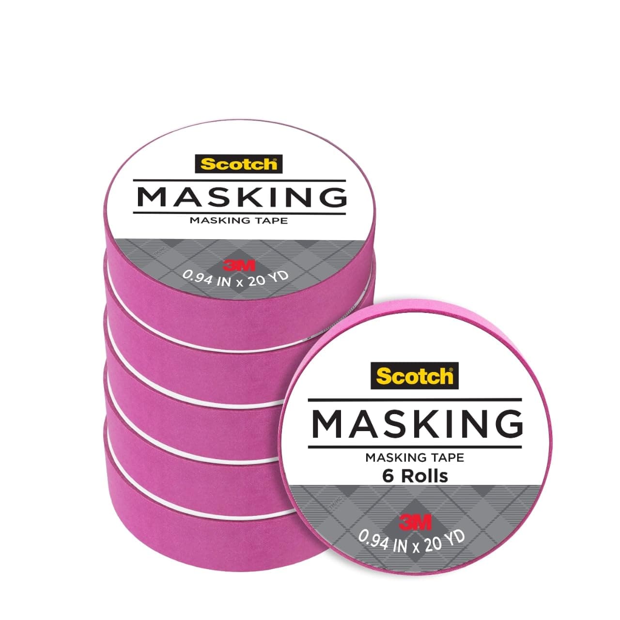 Scotch Expressions Masking Tape, .94 in x 20 yd, 6 Rolls/Pack, Fuchsia