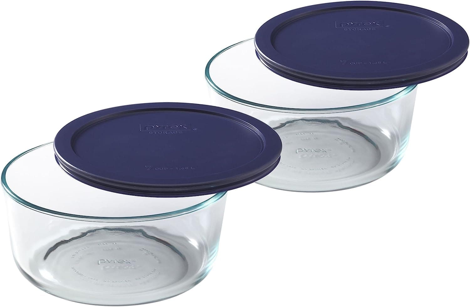 Pyrex 7203 7-Cup Glass Bowls and 7402-PC Blue Lids (2-Pack) - Made in USA