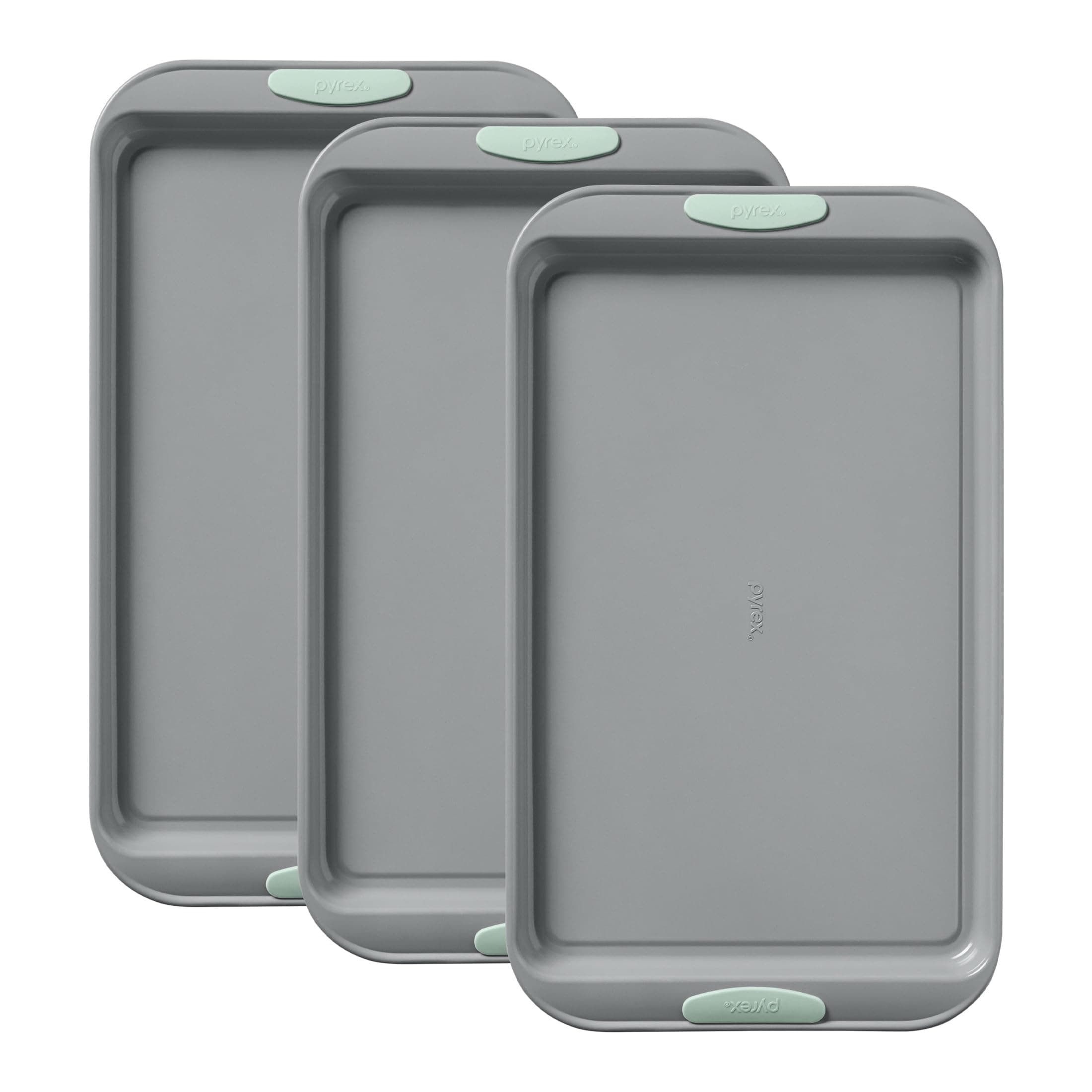 Pyrex 3-Piece Metal Cookie Sheet Bakeware Set with Heatsafe Handles, Sage