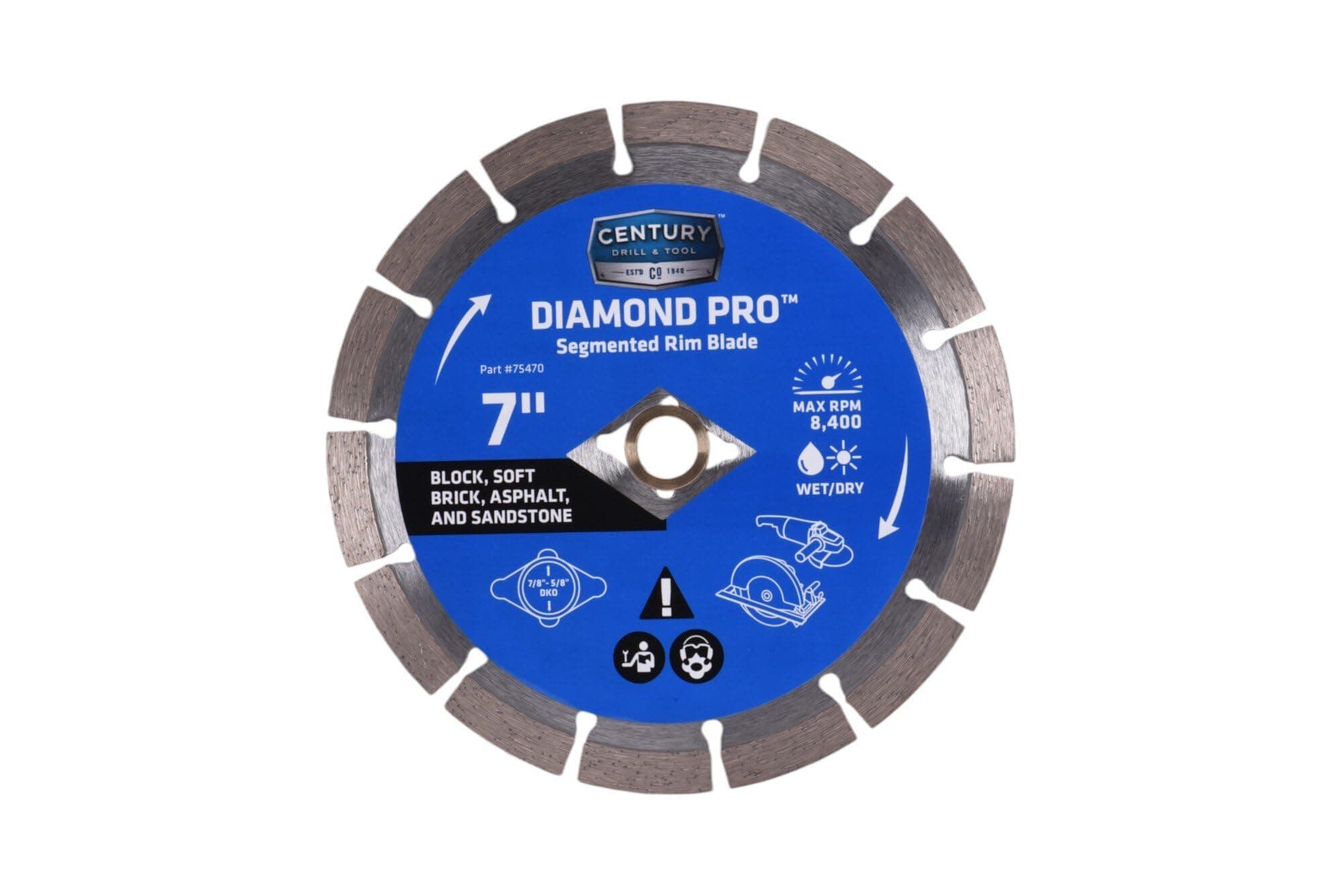 Century Drill & Tool 75470 Professional Segmented Rim Diamond Pro Saw Blade, 7"