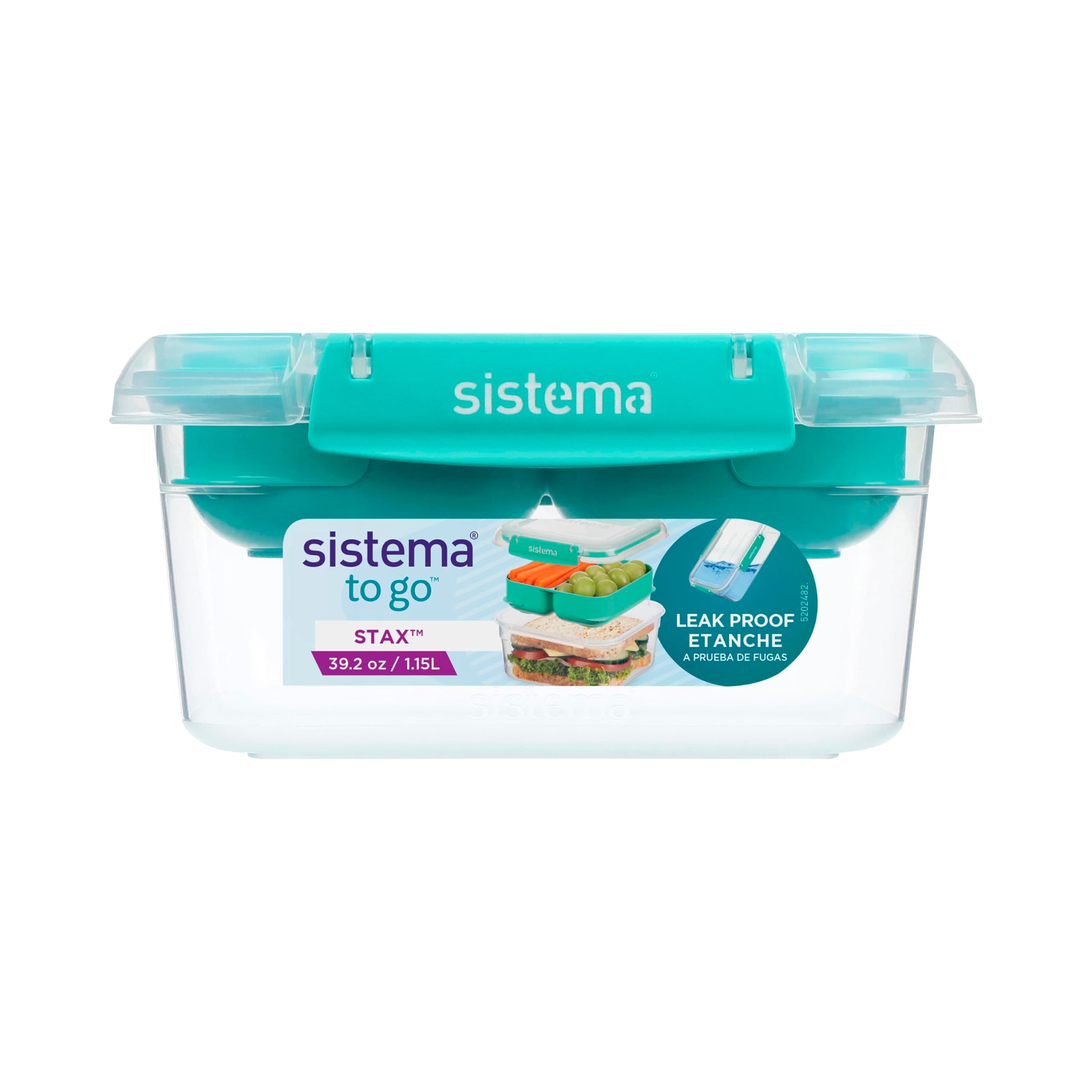 Sistema To Go Stax Leakproof Food Storage Container, 1.15 L, Airtight, Stackable, Easy Locking Clips, BPA-Free, Blue OR Teal (Colour Not Selectable)