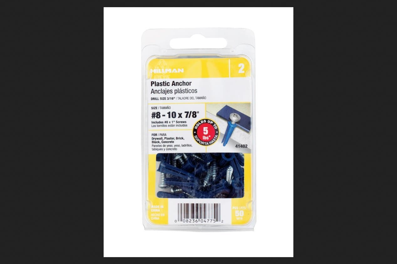 Hillman 41402 Plastic Anchors With Screws Size, 8-10 X 7/8", Cd/50