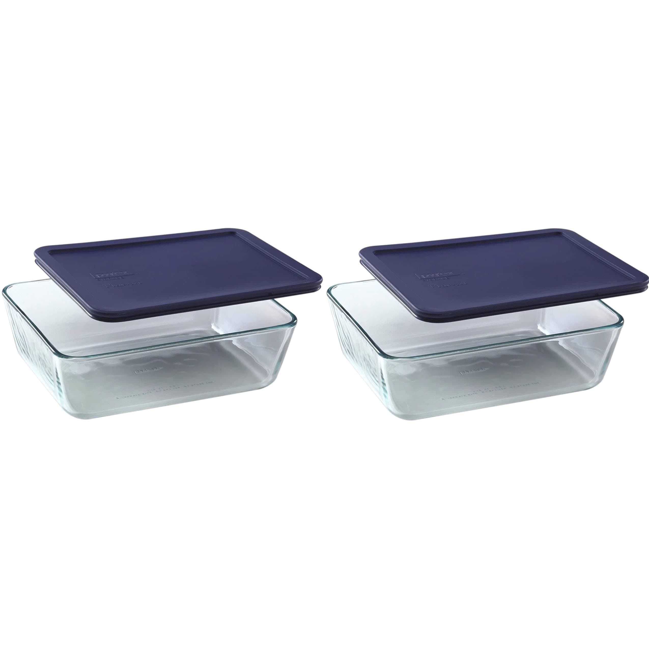 Pyrex 7212 11-Cup Glass Dishes & Dark Blue Lids (2-Pack) - Made in the USA