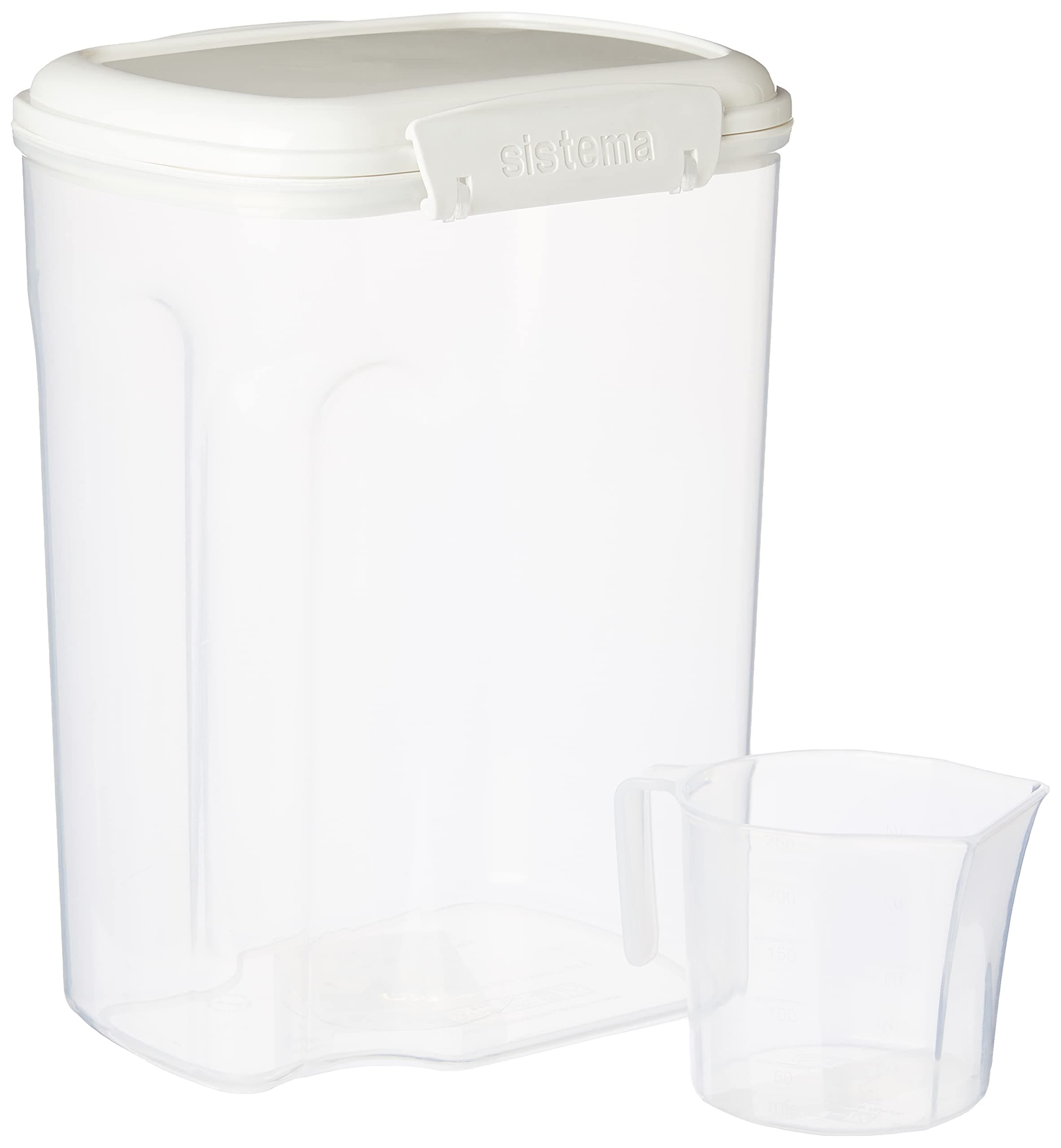 Sistema Flour and Sugar Storage Containers for Pantry with Lids and Measuring Cup, Dishwasher Safe, 13.7-Cup, White