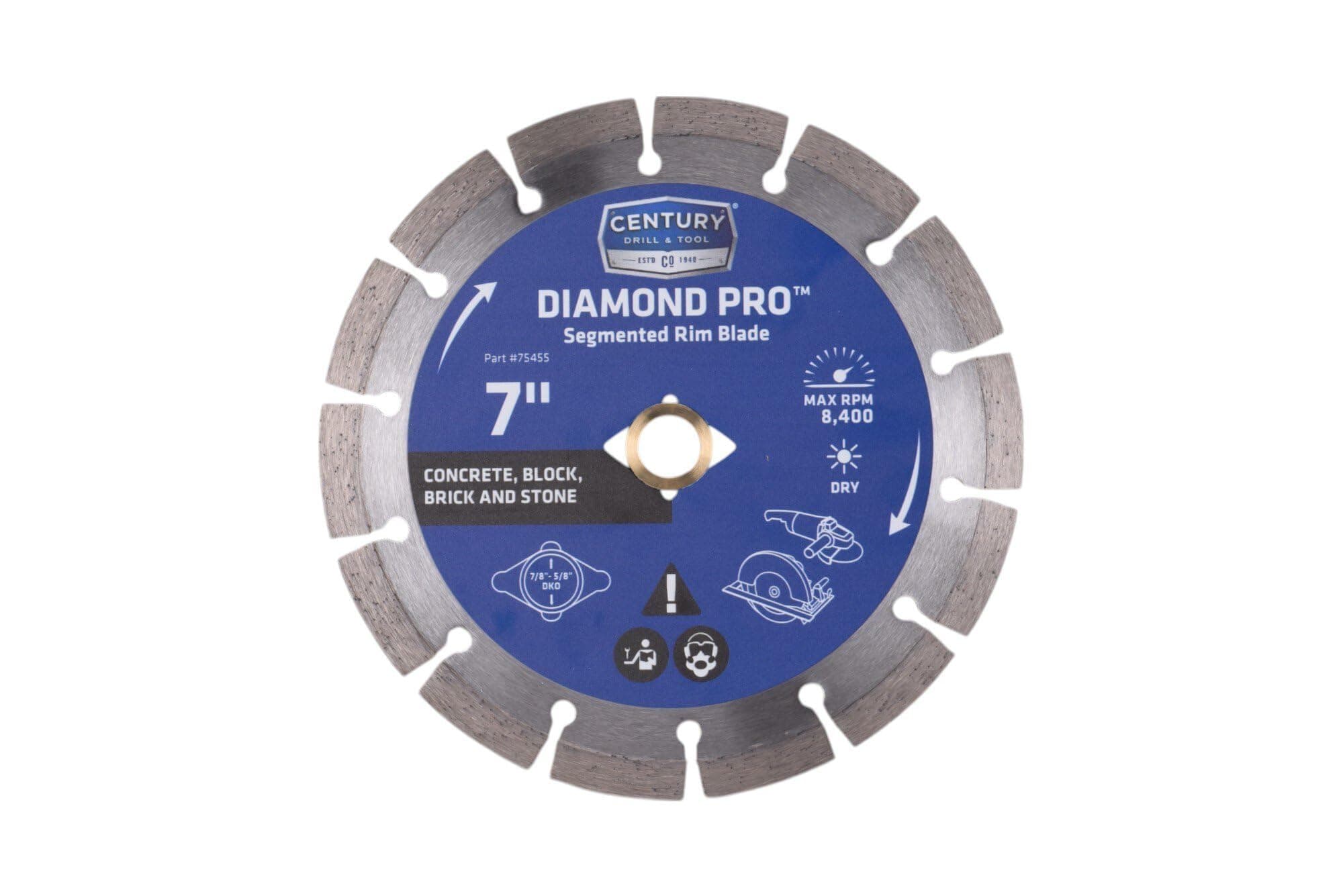 Century Drill & Tool 75455 Diamond Pro™ Saw Segmented Rim Blade, 7" Dry Cut