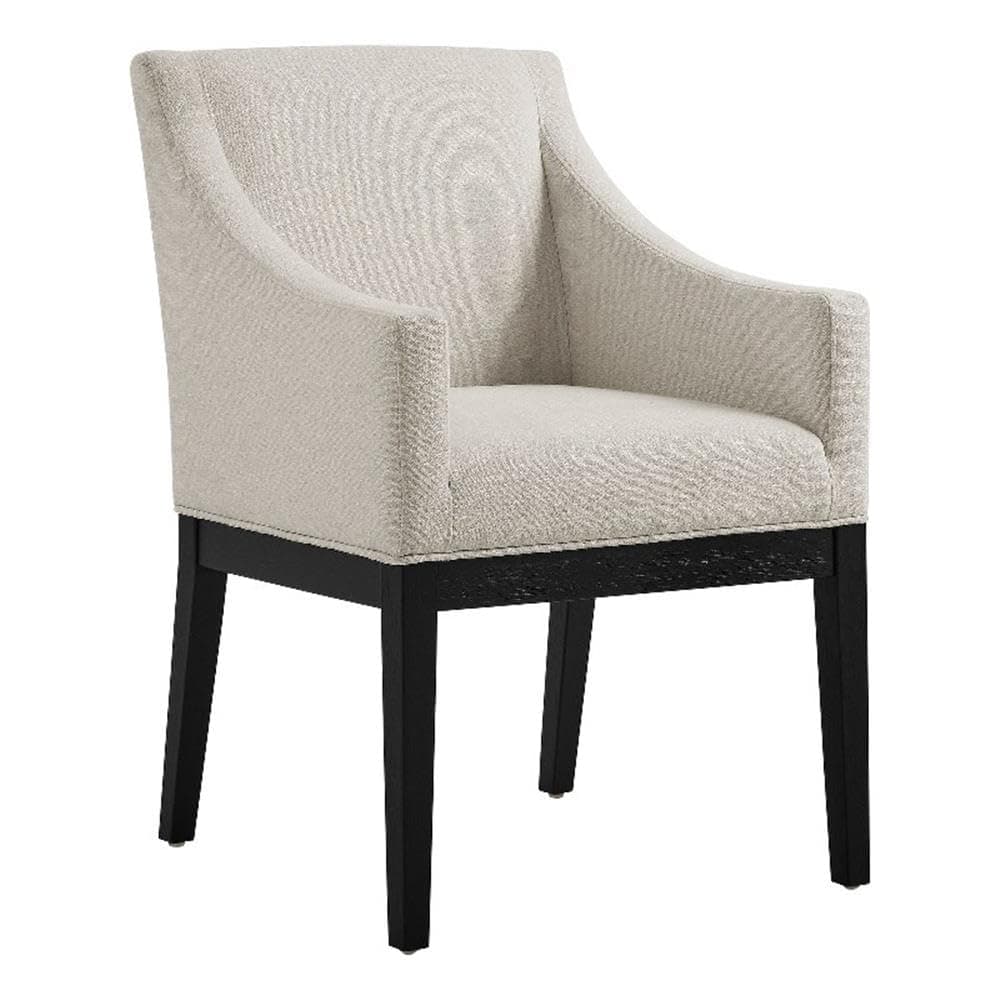 Modway Alton Upholstered Dining Chair with Arms in Salt Black – Mid Century Modern Padded Kitchen Chair with Wood Legs – Fabric Accent Chair or Dining Room Arm Chair