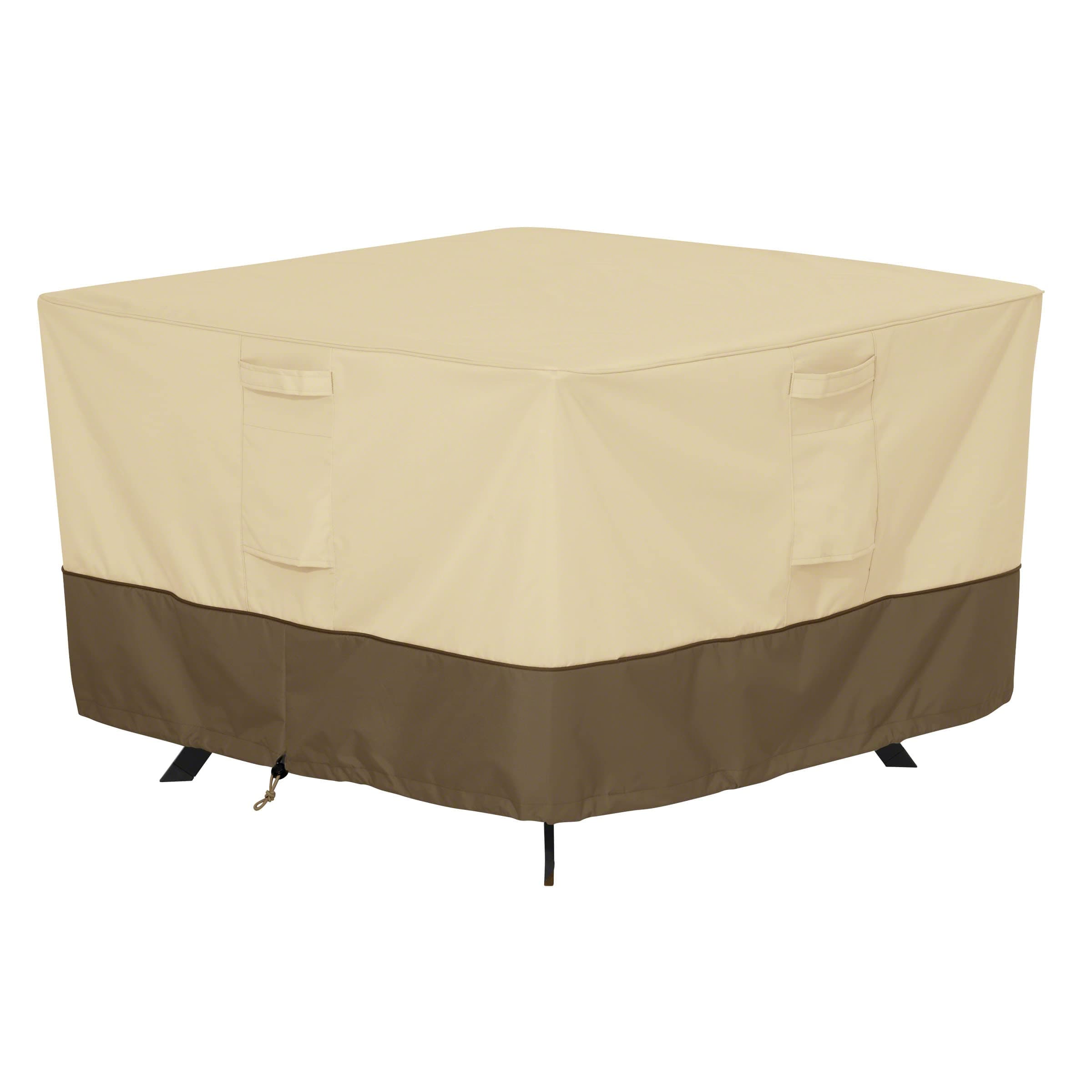Classic Accessories Veranda Water-Resistant 60 Inch Square Patio Table Cover, Outdoor Table Cover Pebble/Bark/Earth