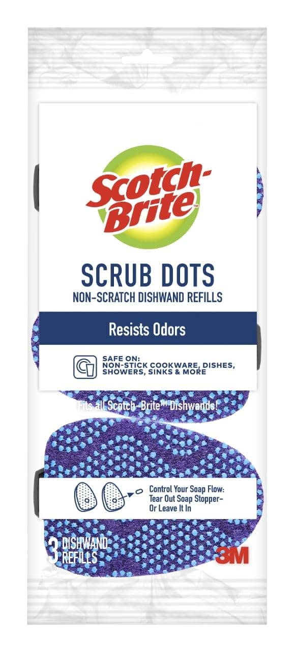 Scotch-Brite Scrub Dots Non-Scratch Dishwand Refills, Dishwand Refills for Cleaning Kitchen, Bathroom, and Household, Non-Scratch Refills Safe for Non-Stick Cookware, 18 Dishwand Refills