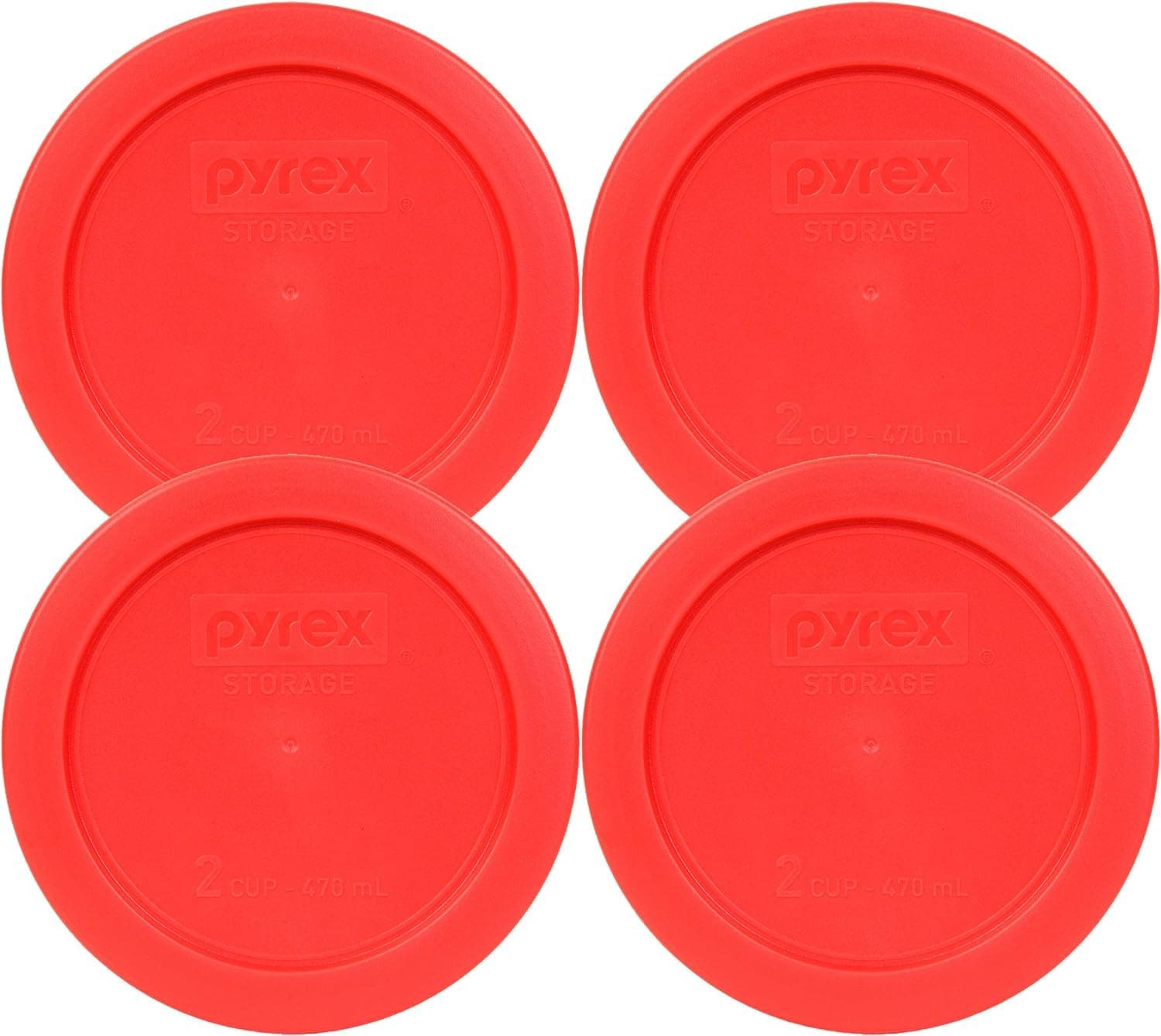 Pyrex 7200-PC 2-Cup Red Food Storage Lid (4-Pack) - Made in USA