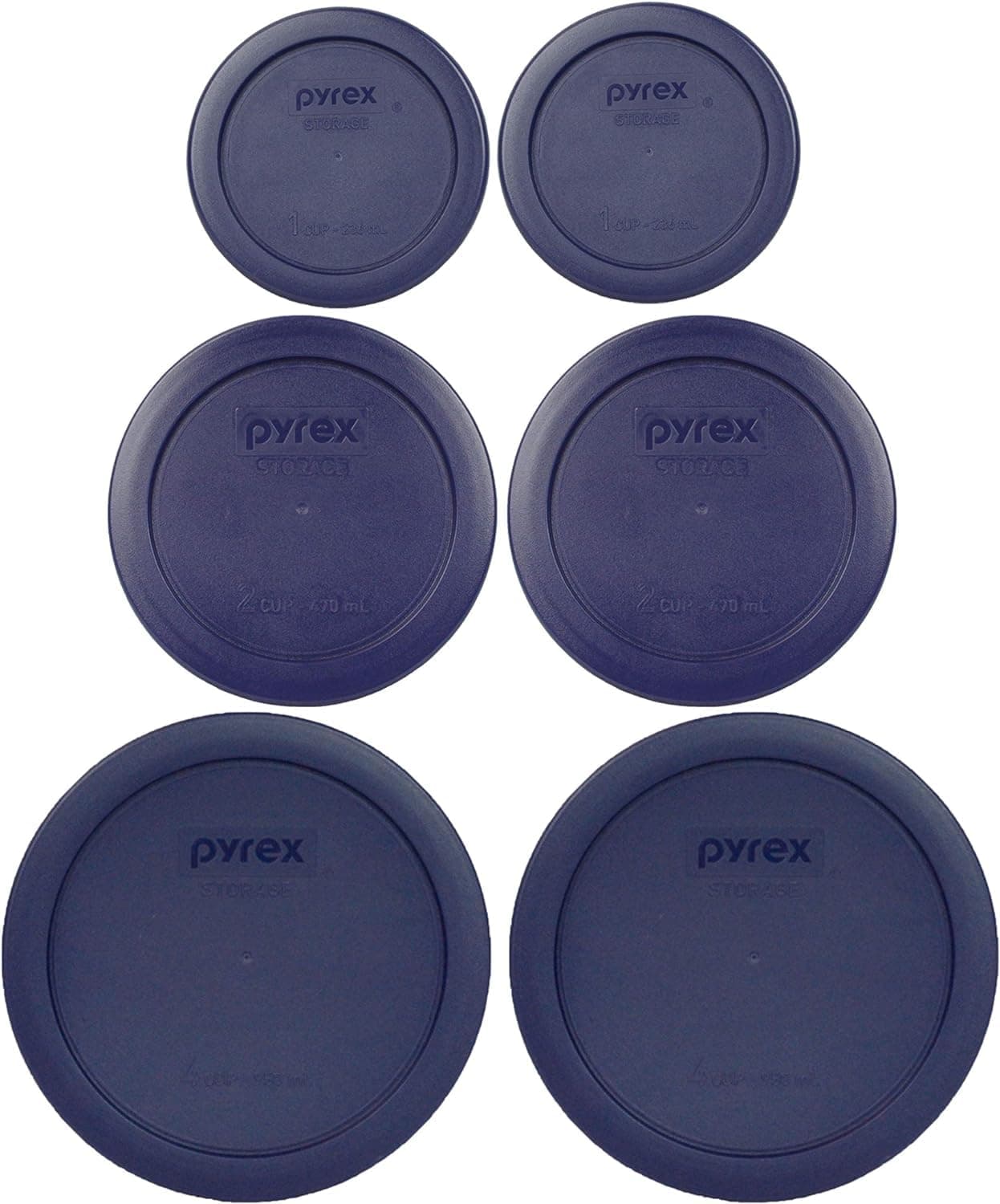 Pyrex 6 Piece Blue Food Storage Lid Set - Made in USA