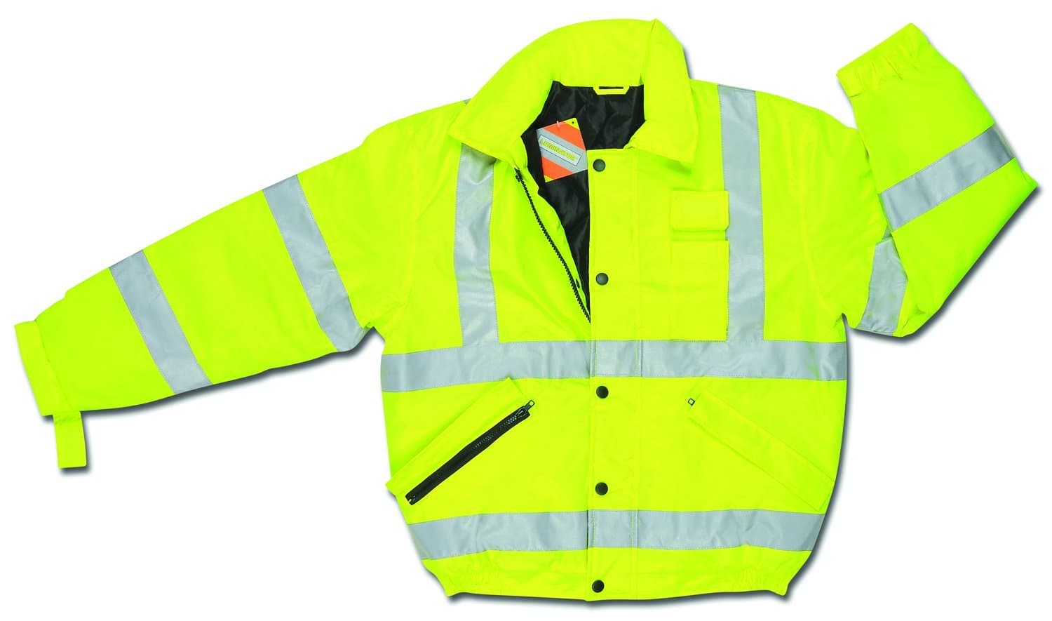 MCR Safety BMRCL3LX2 Luminator Class 3 Insulated Polyester Bomber Jacket with Loop Adjustable Wrist and 3M Scotchlite Reflective Strip, Fluorescent Lime Green, 2X-Large