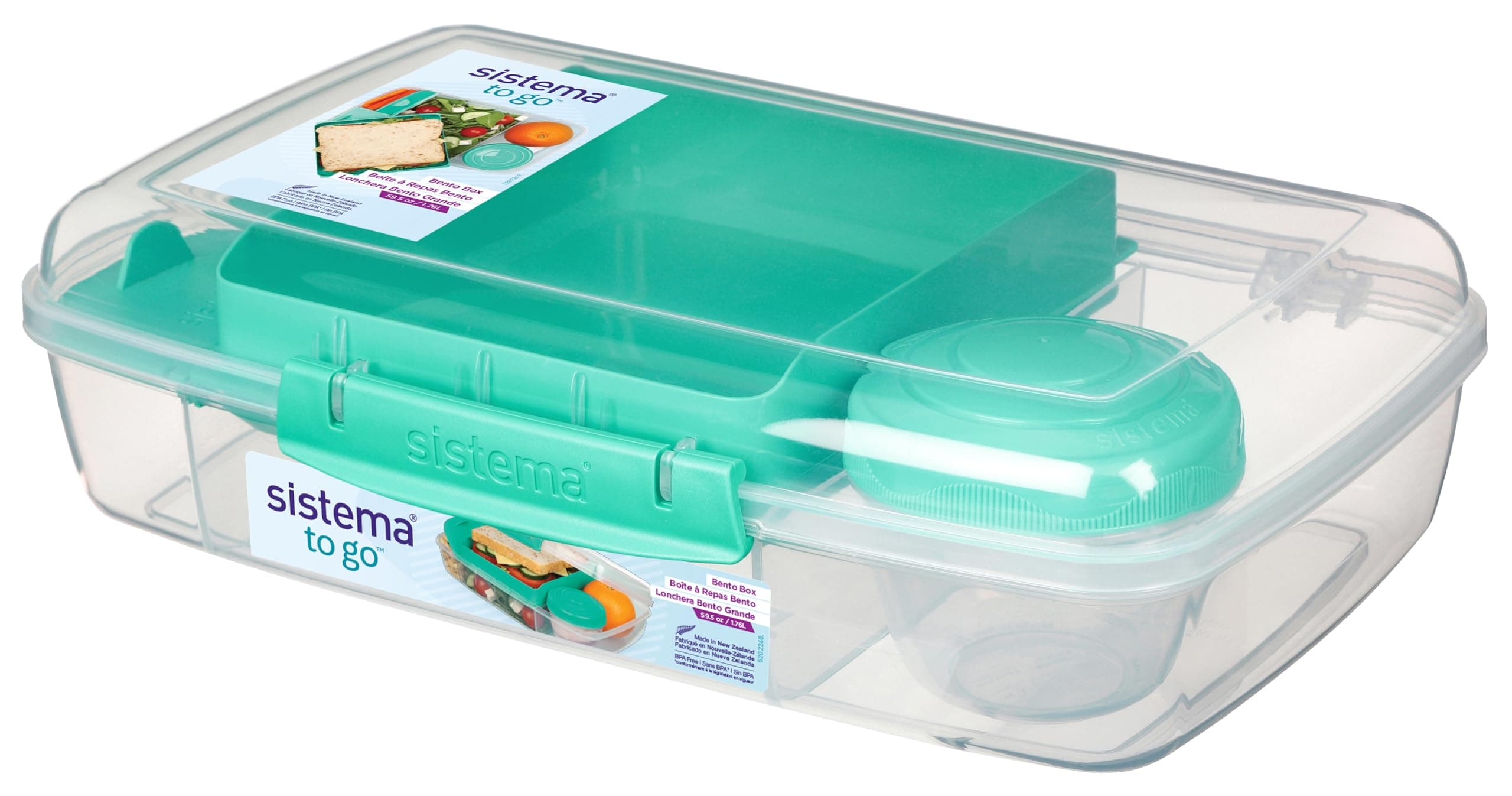 Sistema To Go 1.76L (3-Pack) Bento Box Food Storage Containers, School Lunch Boxes with Removable Dividers & Snack Pot, Freezer, Microwave, & Dishwasher-Safe, Assorted Colors, BPA-Free