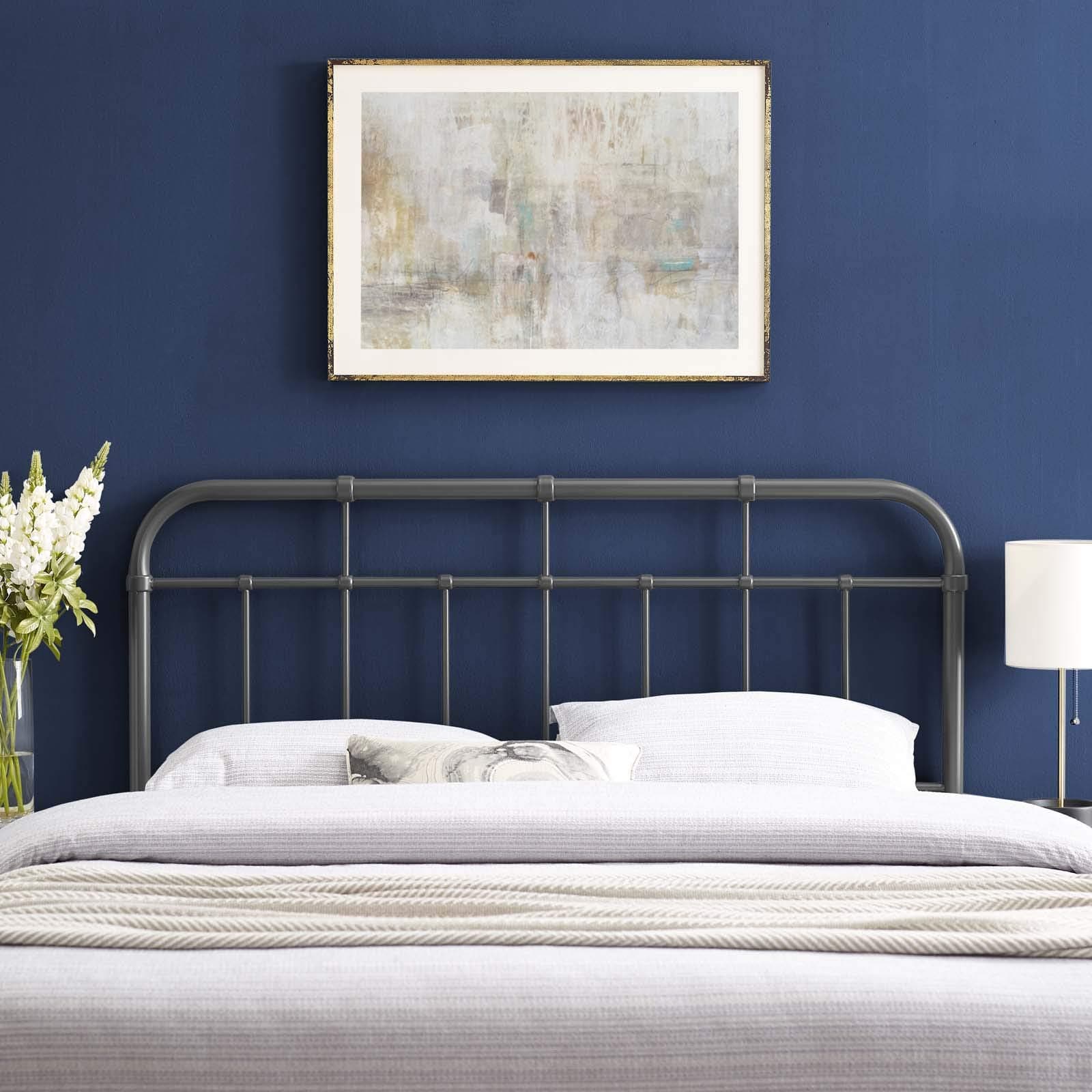 Modway Alessia Modern Farmhouse Metal Full Headboard in Gray