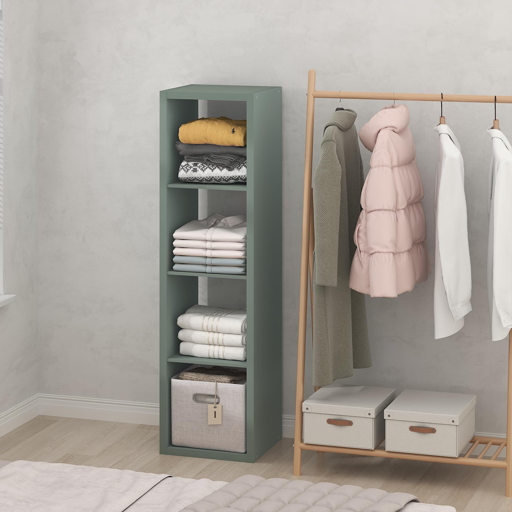 Furinno Cubic Extra Thick 4-Cube Closet Organizers and Storage, Sage Green