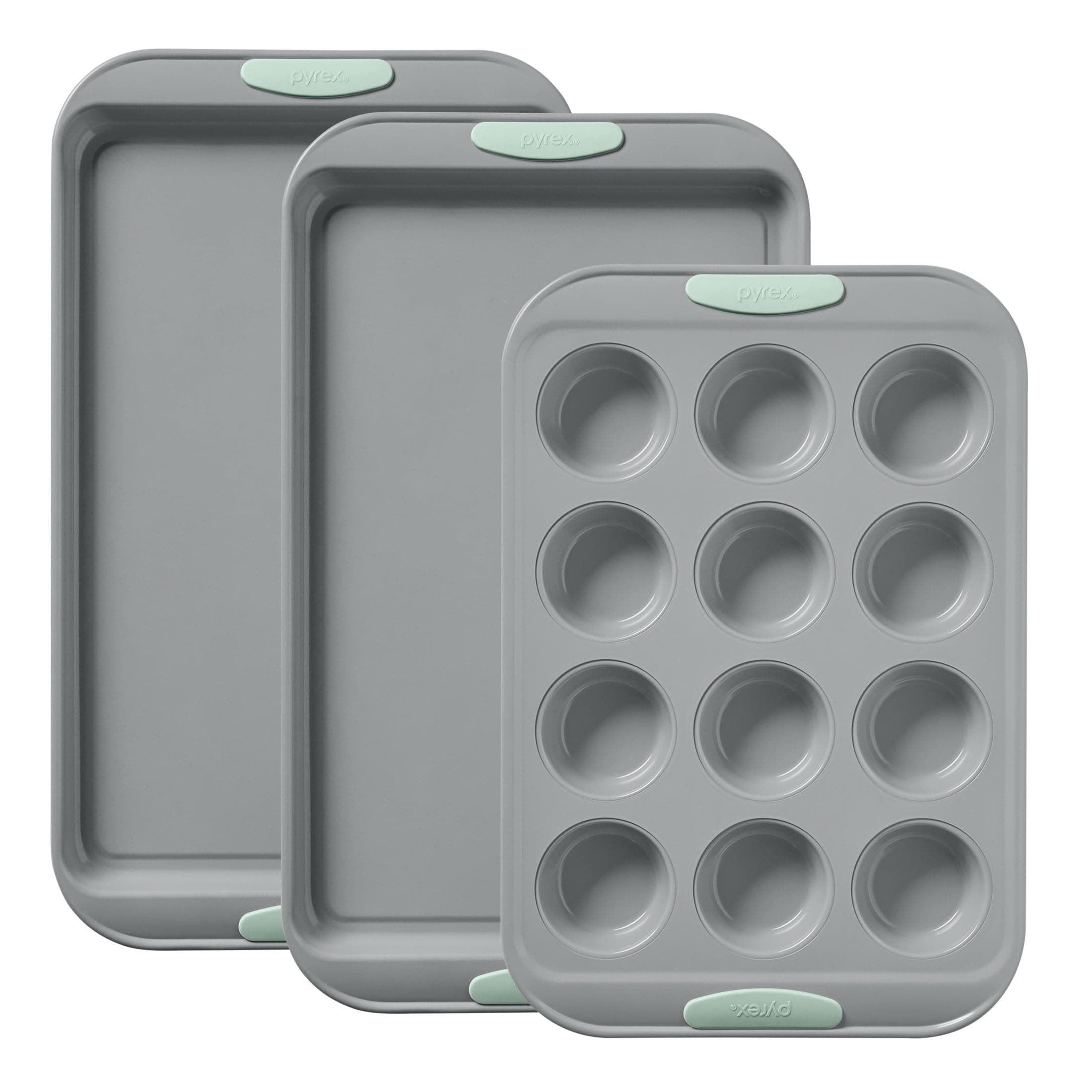 Pyrex 3-Piece Metal Cookie & Muffin Sheet Bakeware Set, Sage