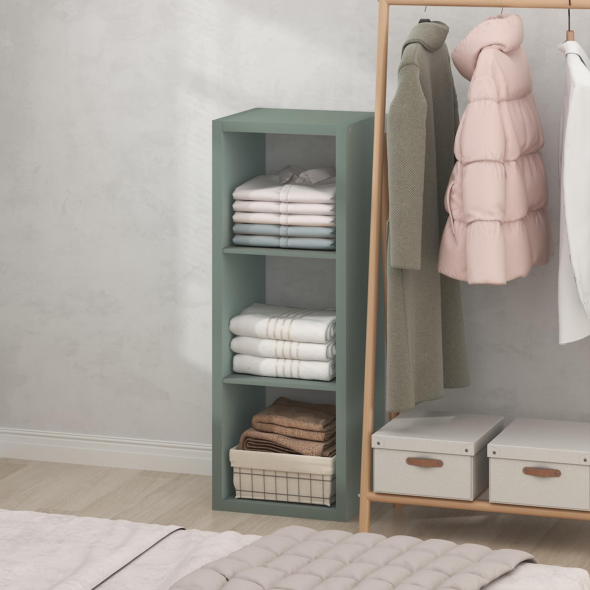 Furinno Cubic Extra Thick 3-Cube Closet Organizers and Storage, Sage Green