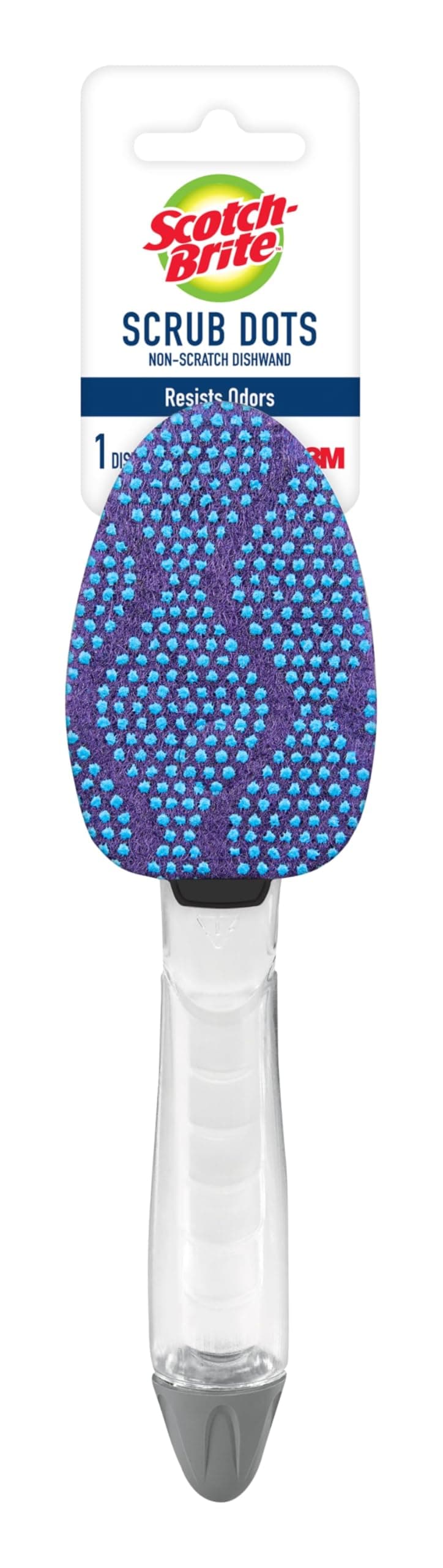 Scotch-Brite Scrub Dots Non-Scratch Soap-Dispensing Dishwand, 1 Count, Keeps Hands Out of The Mess, Fits All Scotch-Brite Refills, Assorted Colors