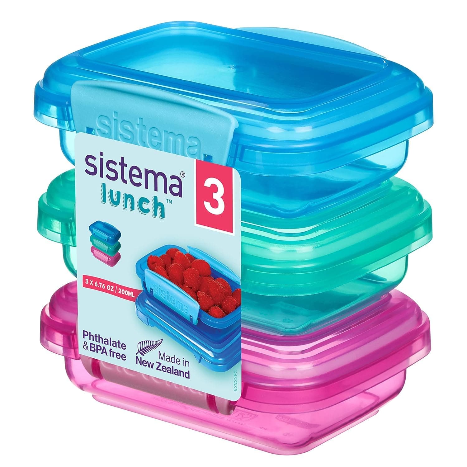 Sistema Lunch Collection Food Storage Containers, 6.7 oz./0.2 L, Pink/Green/Blue, 3 Count
