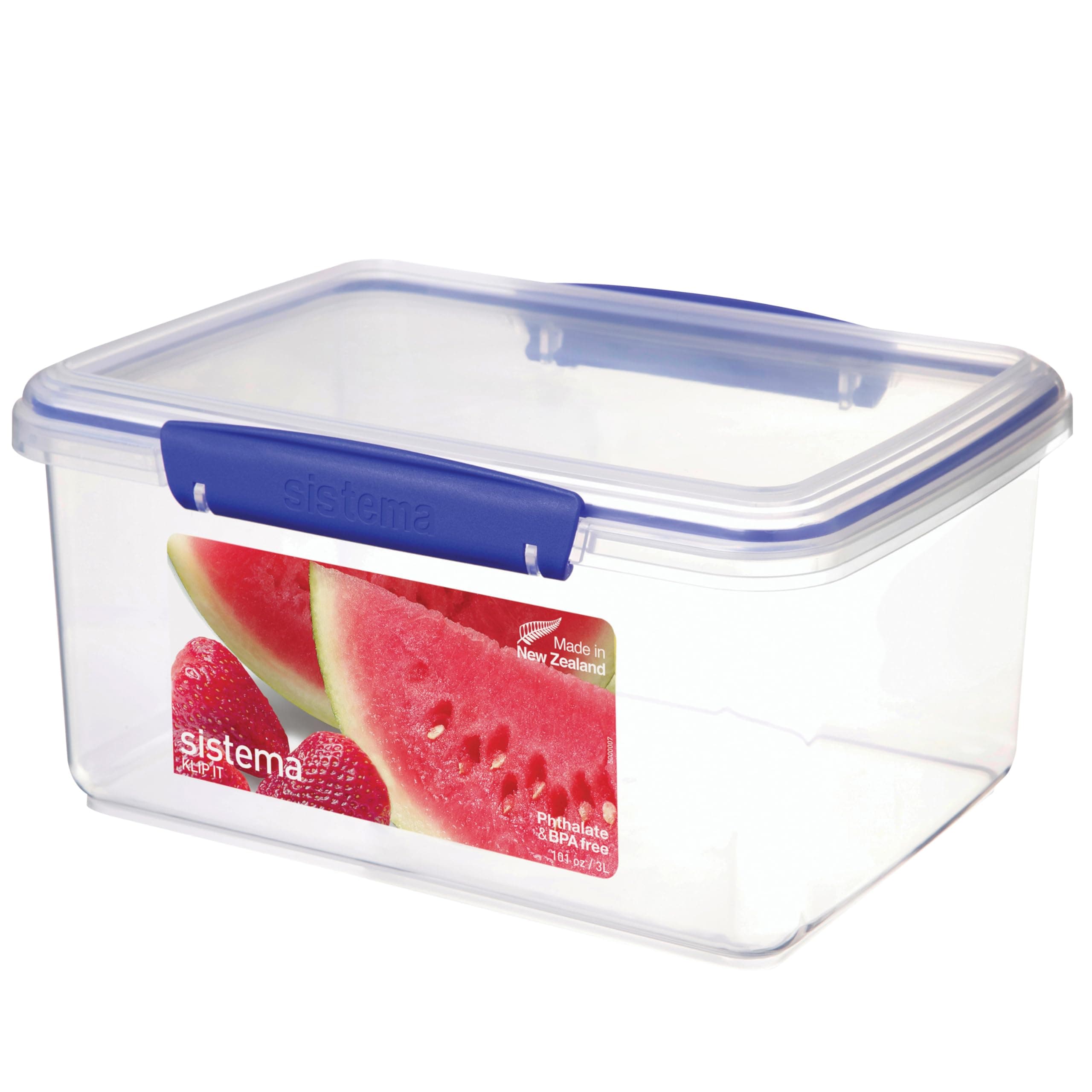 Sistema KLIP IT Rectangular Collection Food Storage Container, 101 oz./3 L, Clear/Blue