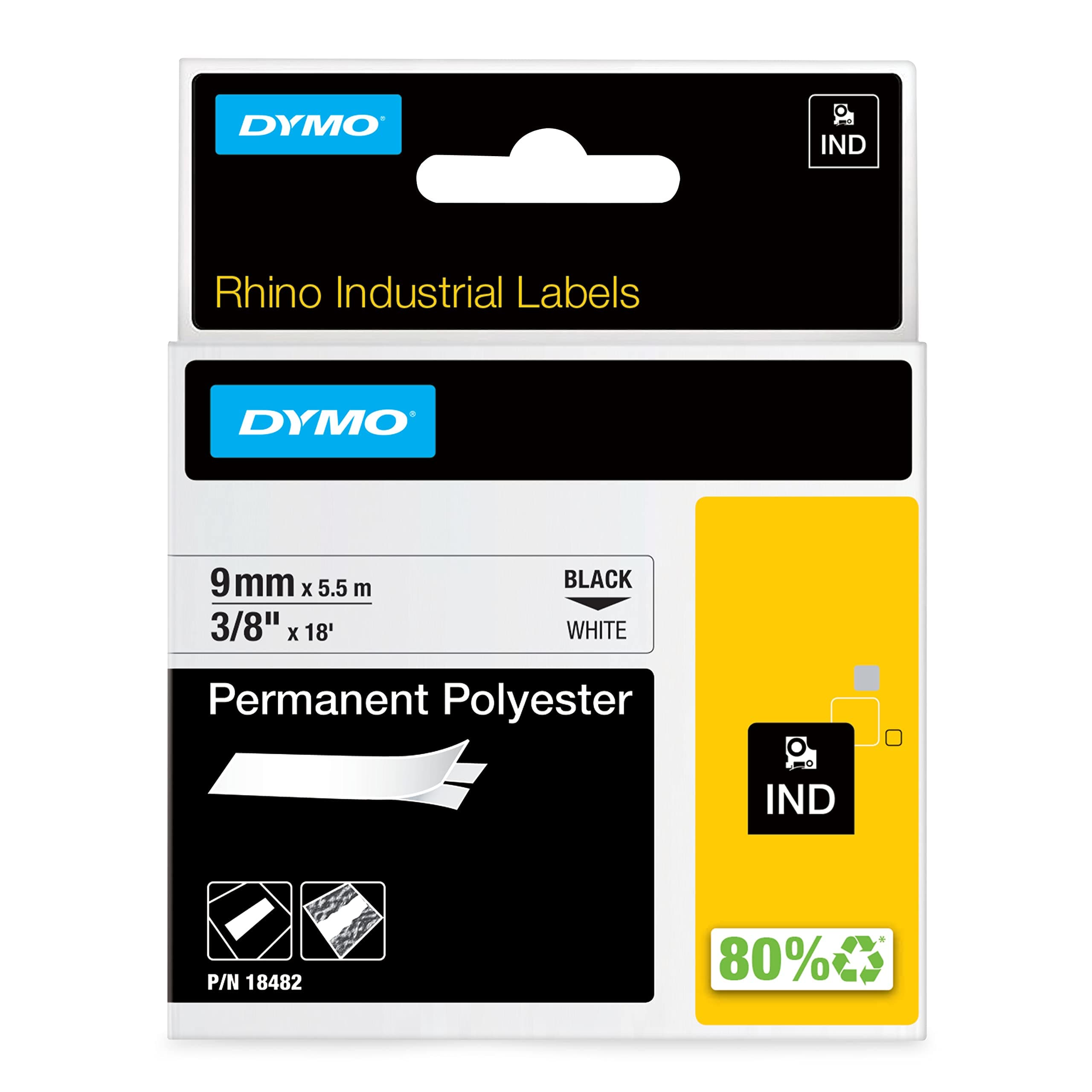 Dymo/CO Star RHINOPRO 3/8 White Permanent (18482)