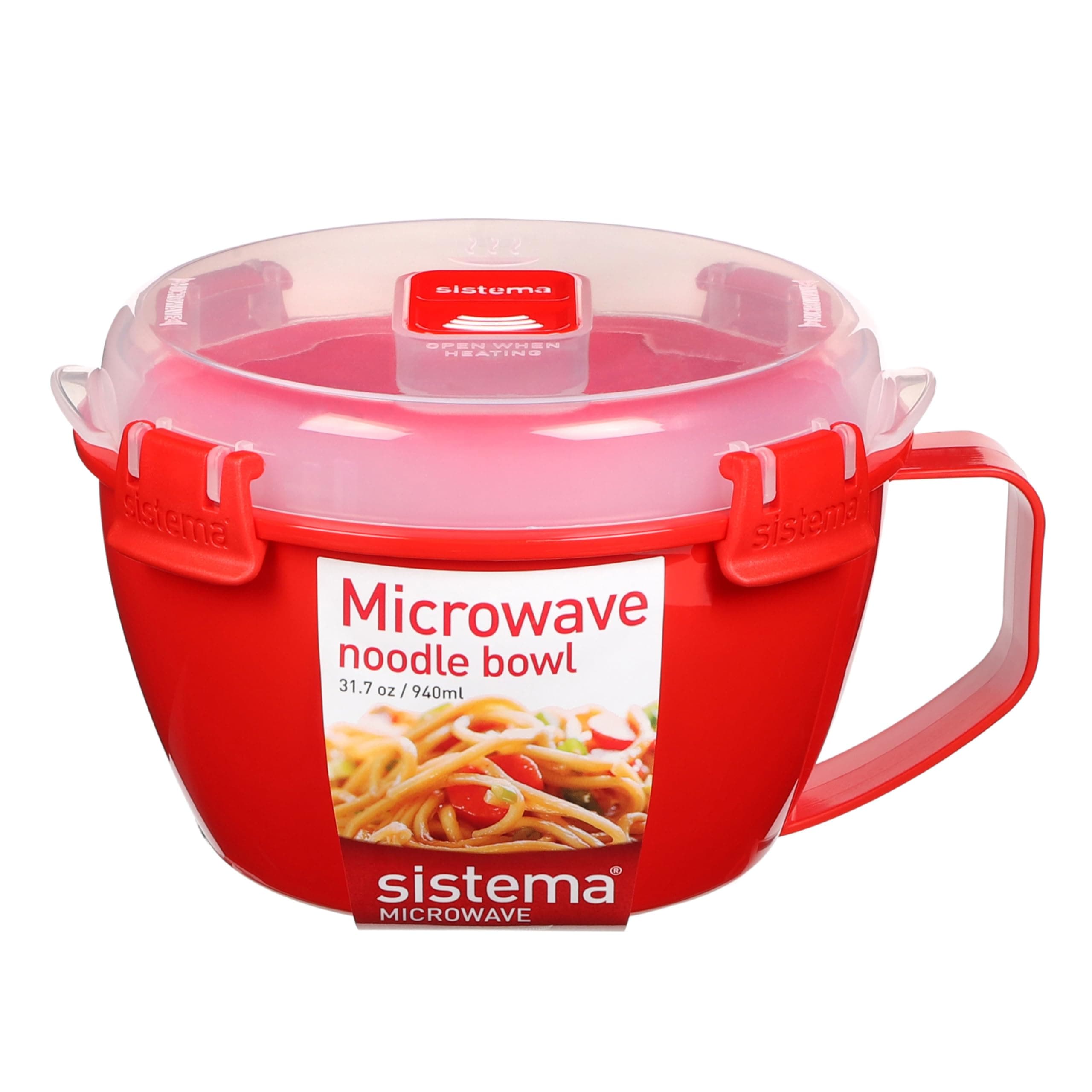 Sistema Microwaveable 940mL Noodle Bowl, Round Microwave Container with Lid & Steam-Release Vent, Cooks Pasta, Soup, Stew & More, Dishwasher & Freezer-Safe, BPA-Free