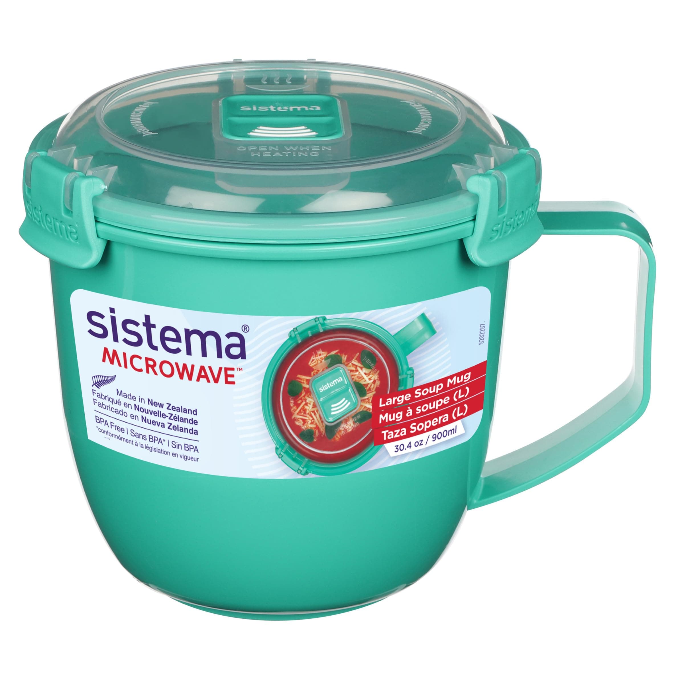 Sistema Microwaveable 900mL Soup Mug, Large Microwave Food Container with Steam-Release Vent, Dishwasher & Freezer-Safe, BPA-Free, Color May Vary