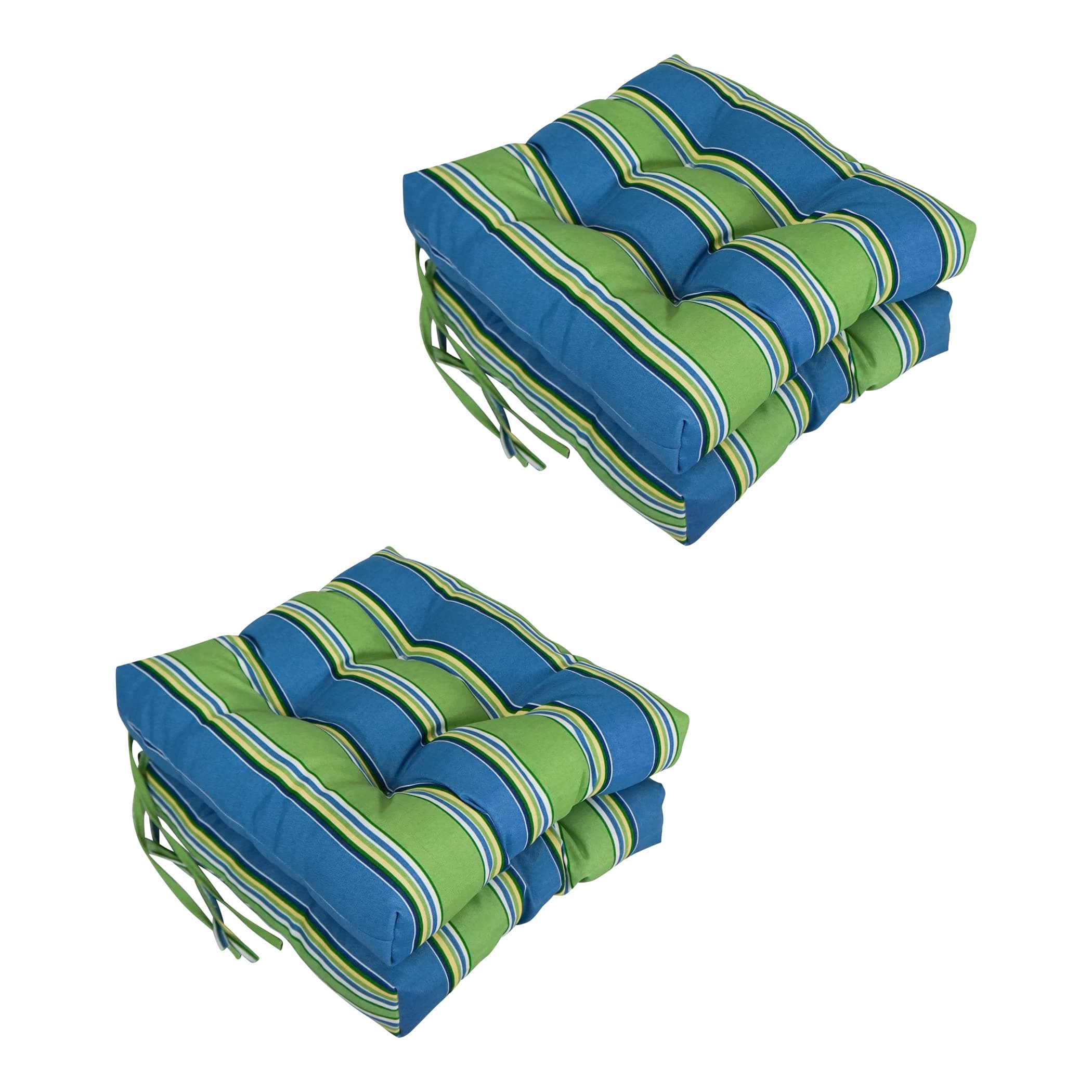 Blazing Needles Spun Polyester Patterned Outdoor Square Tufted Chair Cushions Set, Set of 4, 16", Haliwell Caribbean
