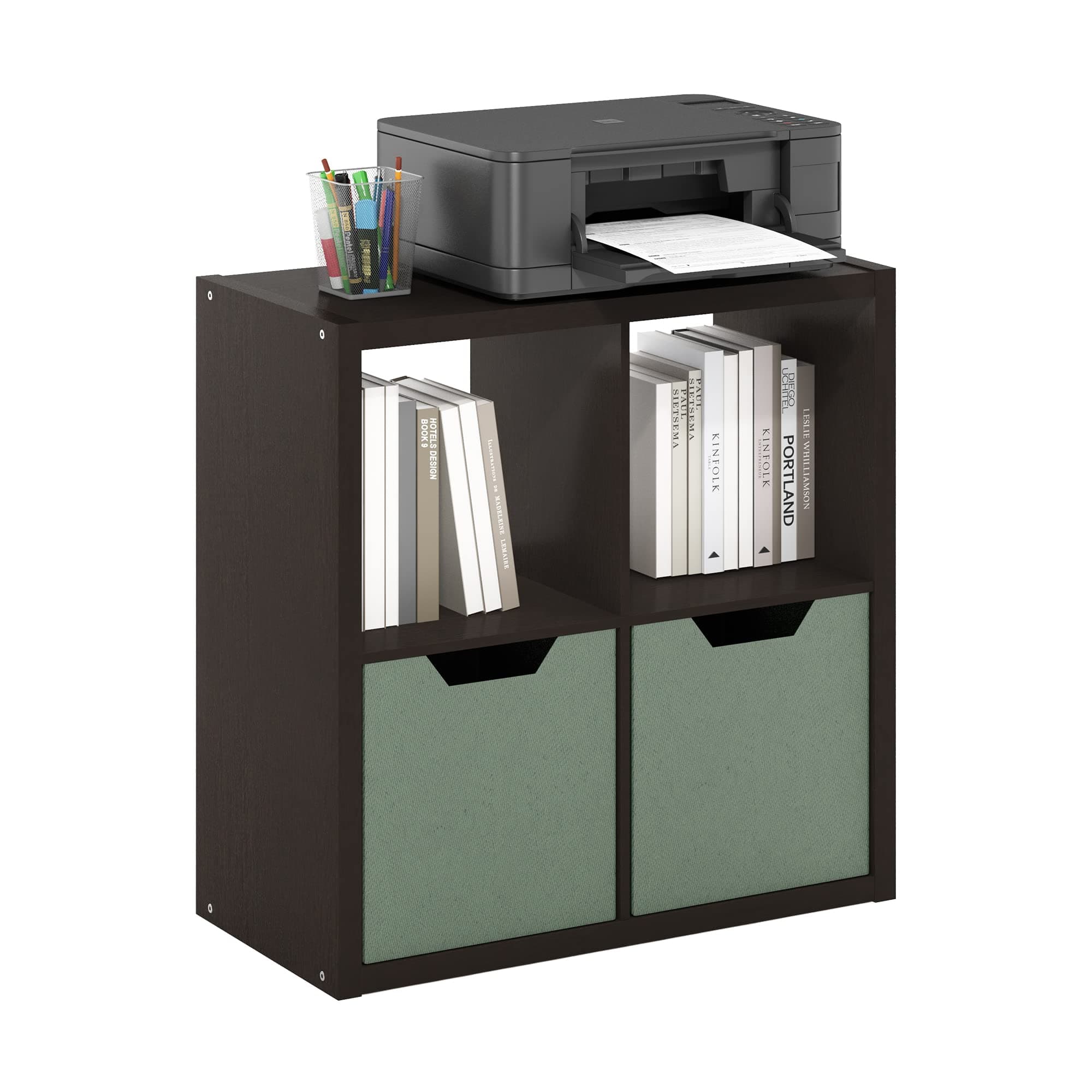 Furinno CUBICLE 4-Cube Book Shelf, Extra Thick Frame Bookshelf, Dark Oak