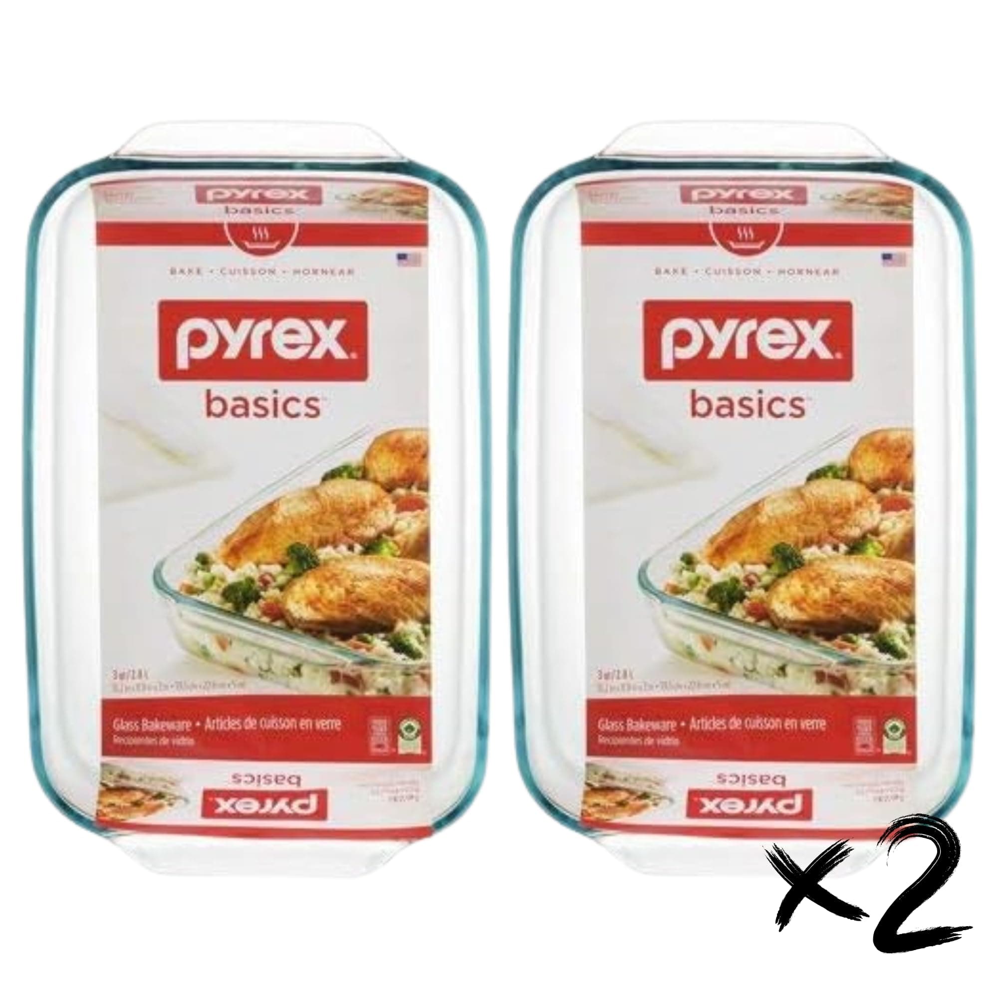 Pyrex Basics (3Qt) Glass Baking Dish (2-Pack) - Made in the USA
