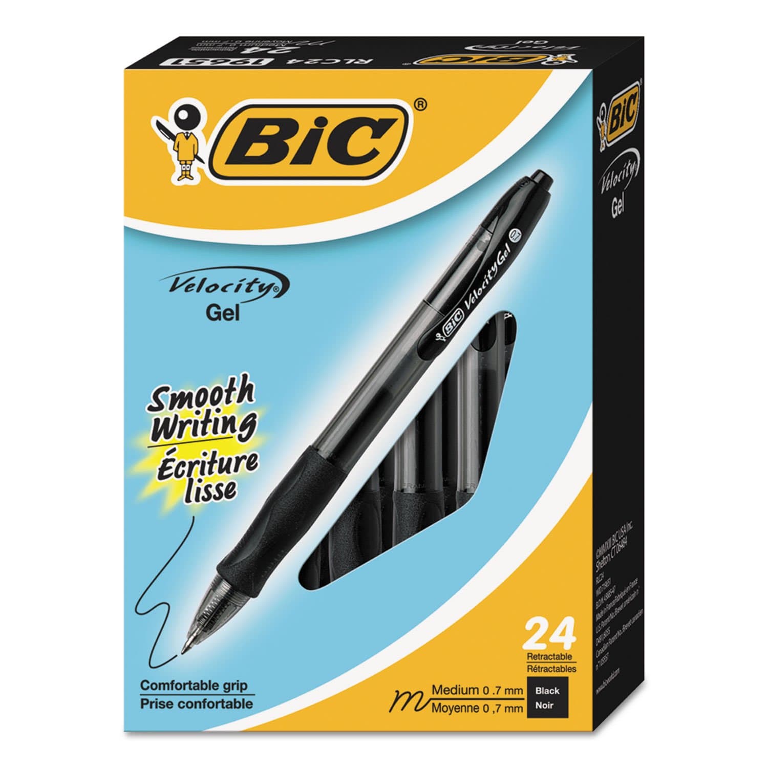 BIC RLC241BK Gel-ocity Retractable Gel Pen, Black Ink, Medium, .7mm, 24/Pack