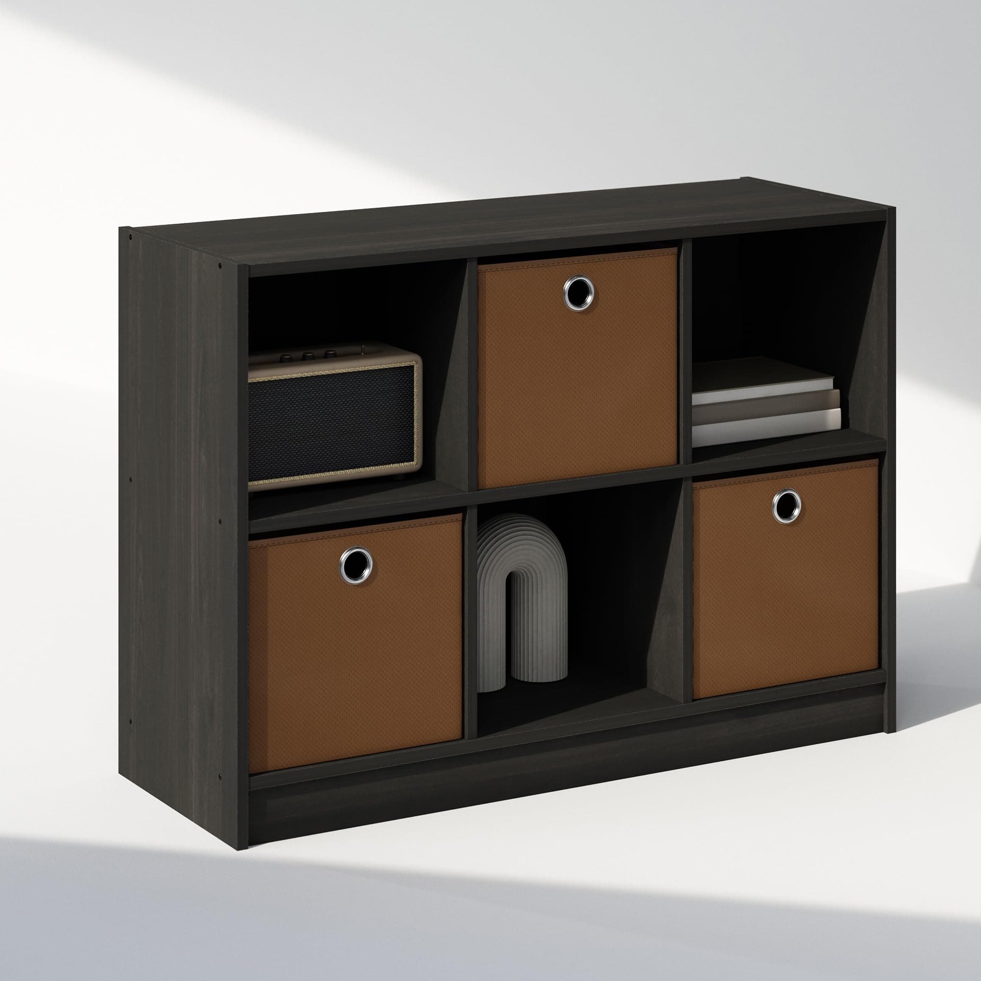 Furinno Cubic Closet Organizer, 6-Cube Open Shelves Clothes Organizer with Storage Bins, Clothing Wardrobe Storage, for Bedroom, Closet, Espresso/Brown