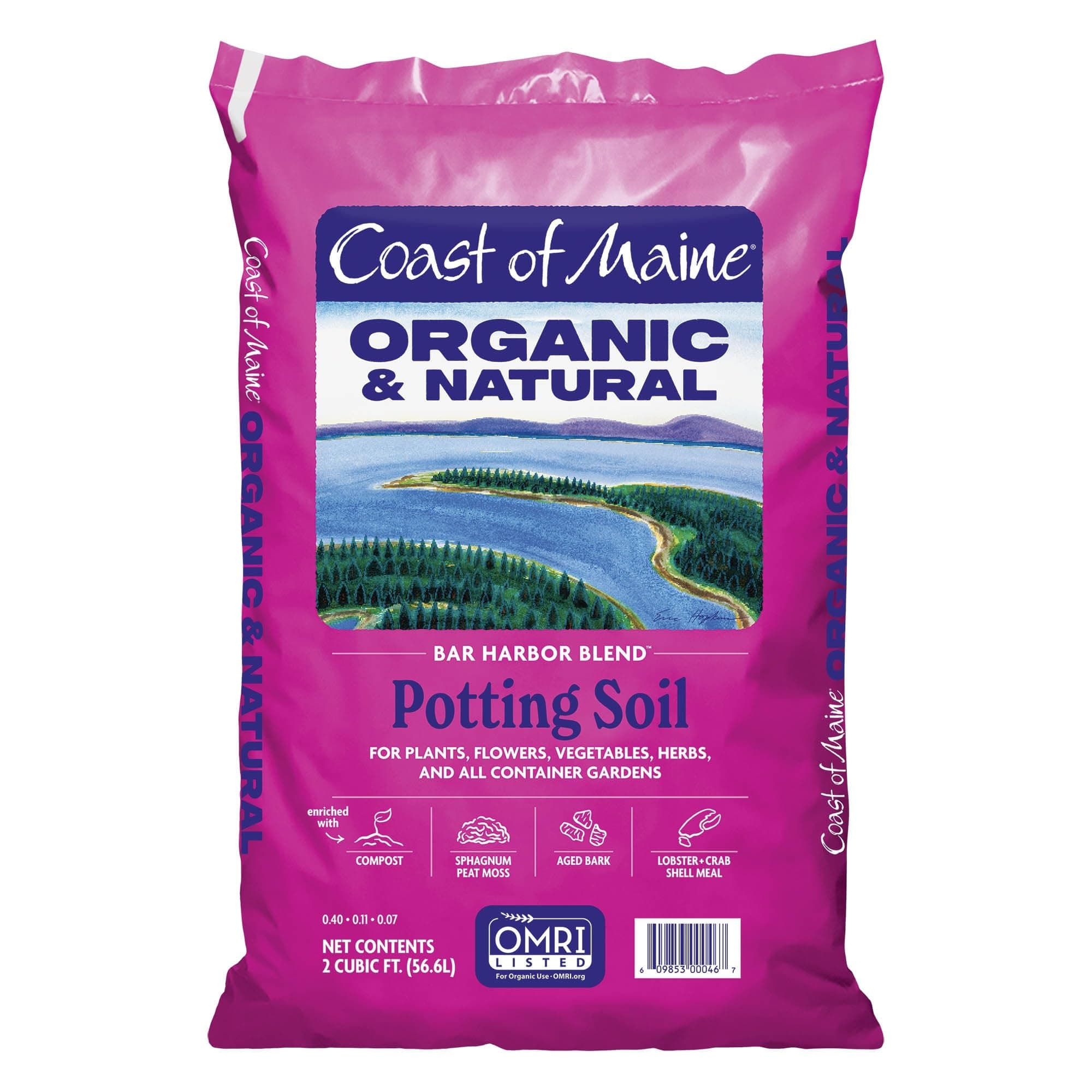 Coast of Maine OMRI Listed Bar Harbor Blend Organic Compost Potting Soil Blend for Container Gardens and Flower Pots, 2 Cubic Feet